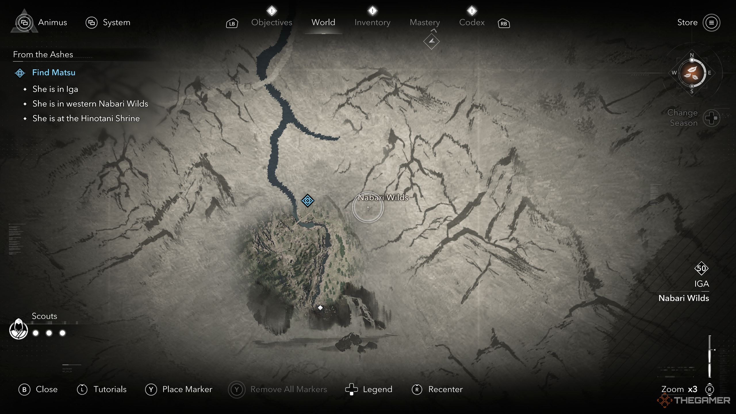 Matsu's location on the map in AC Shadows.