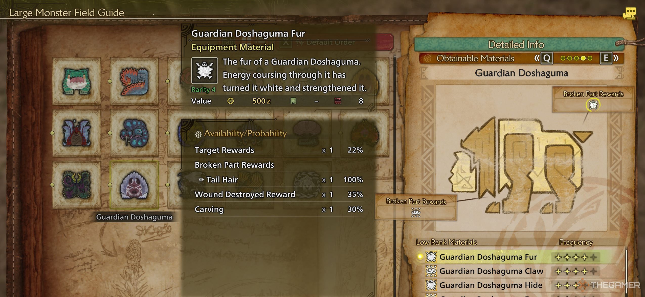 A list of materials that drop from Guardian Doshaguma in Monster Hunter Wilds