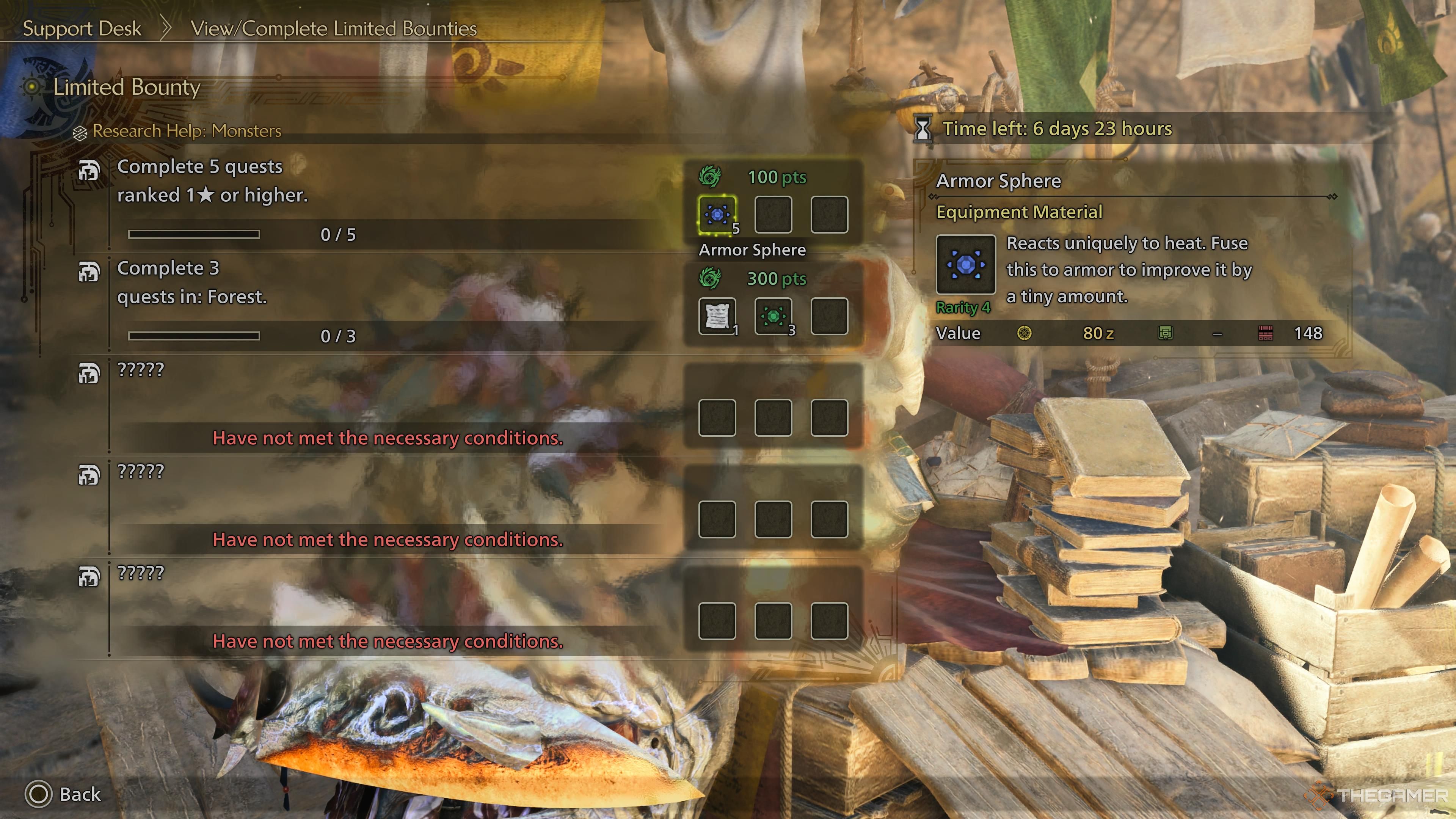 Looking at the limited bounties menu in Monster Hunter Wilds.