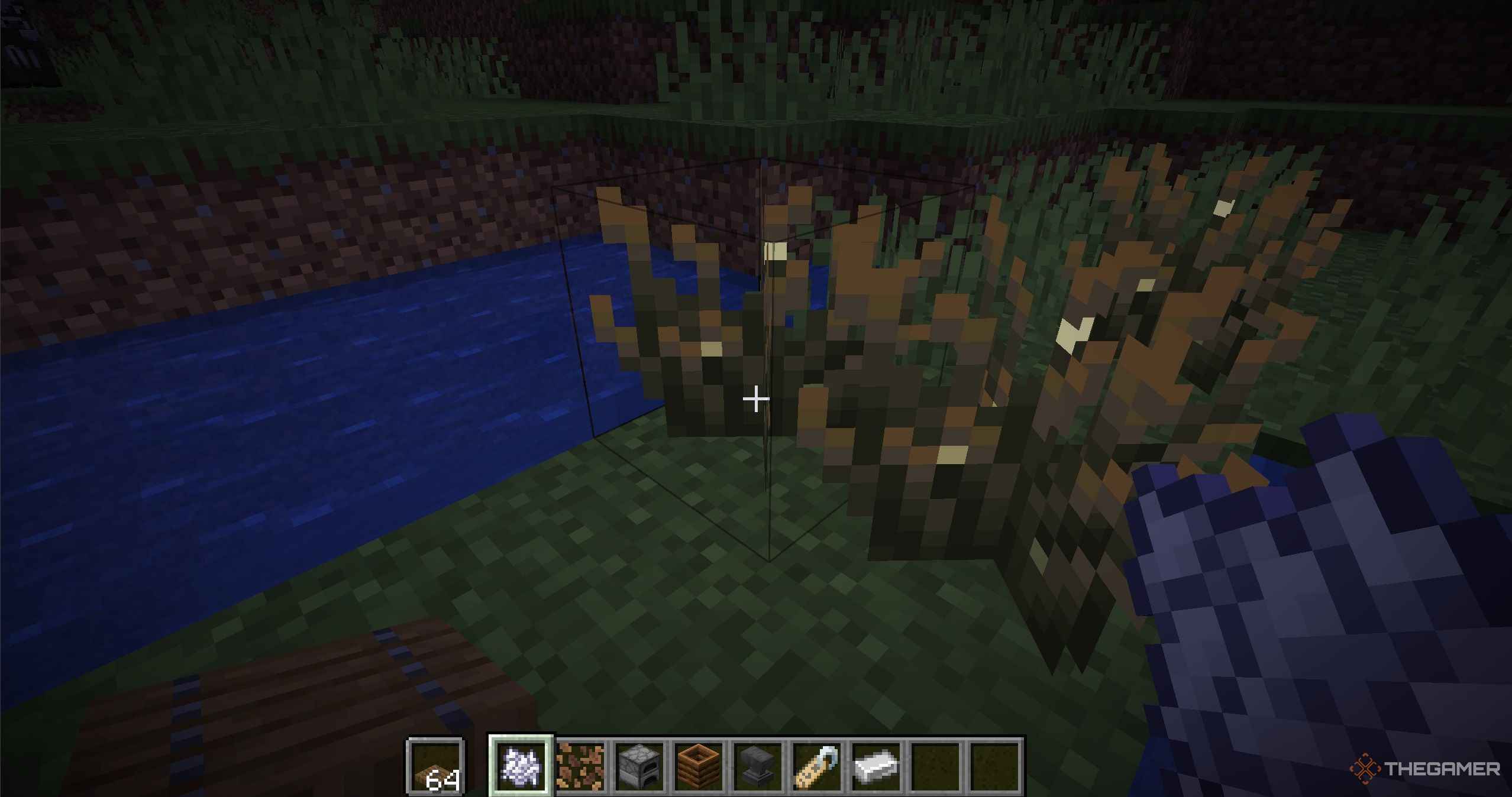 Minecraft character looking at Firefly bushes with bonemeal.