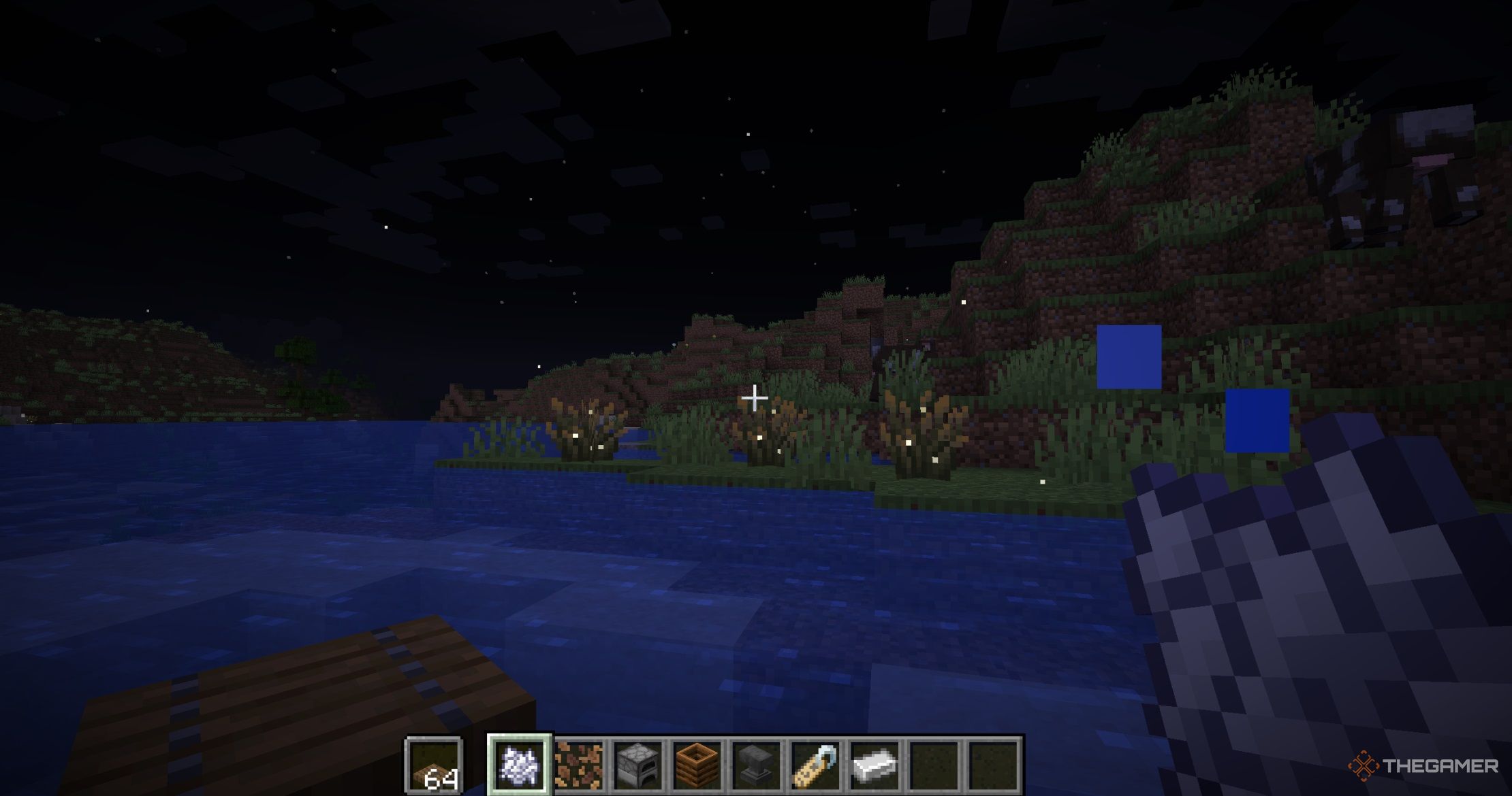 Minecraft character looking at Firefly bushes.