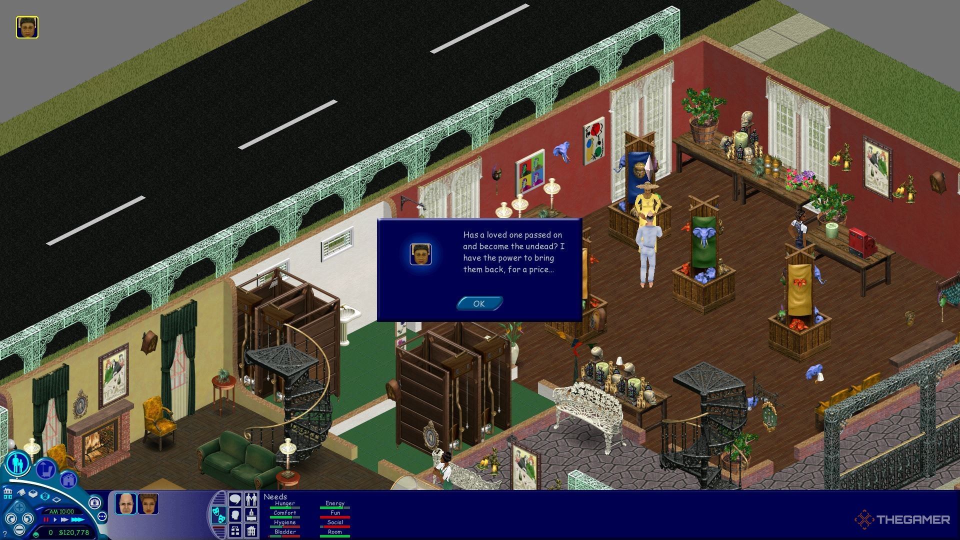 Miss Lucille offering to revive a zombie in The Sims.