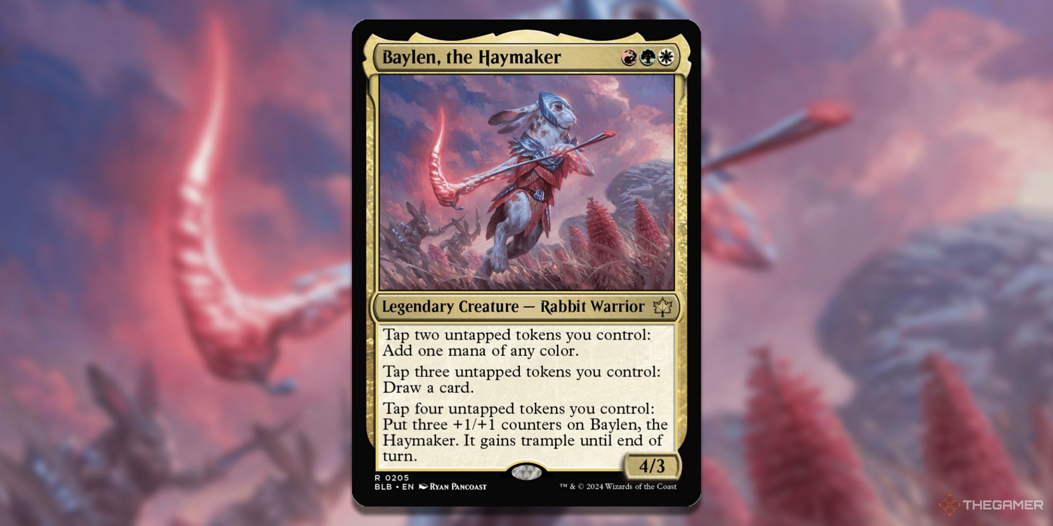 MTG Baylen, the Haymaker card with the art in the background.