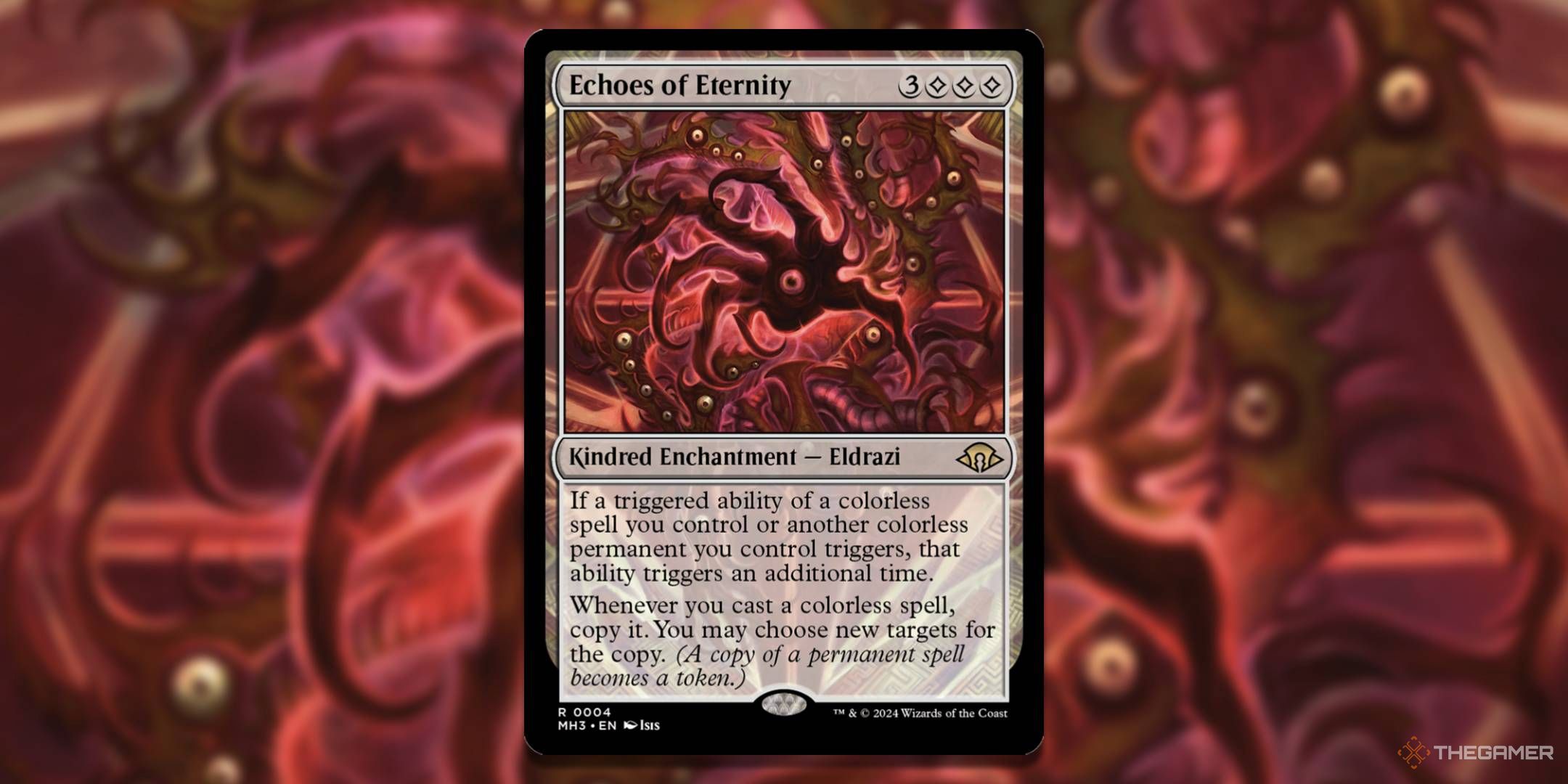 MTG Echoes of Eternity card with the art in the background.