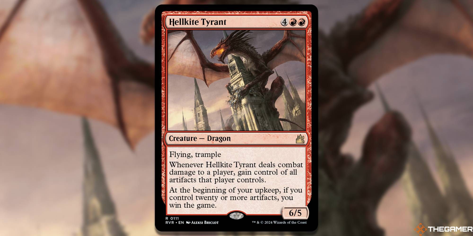 The Hellkite Tyrant card, from MAgic: The Gathering's Ravnica Remastered.