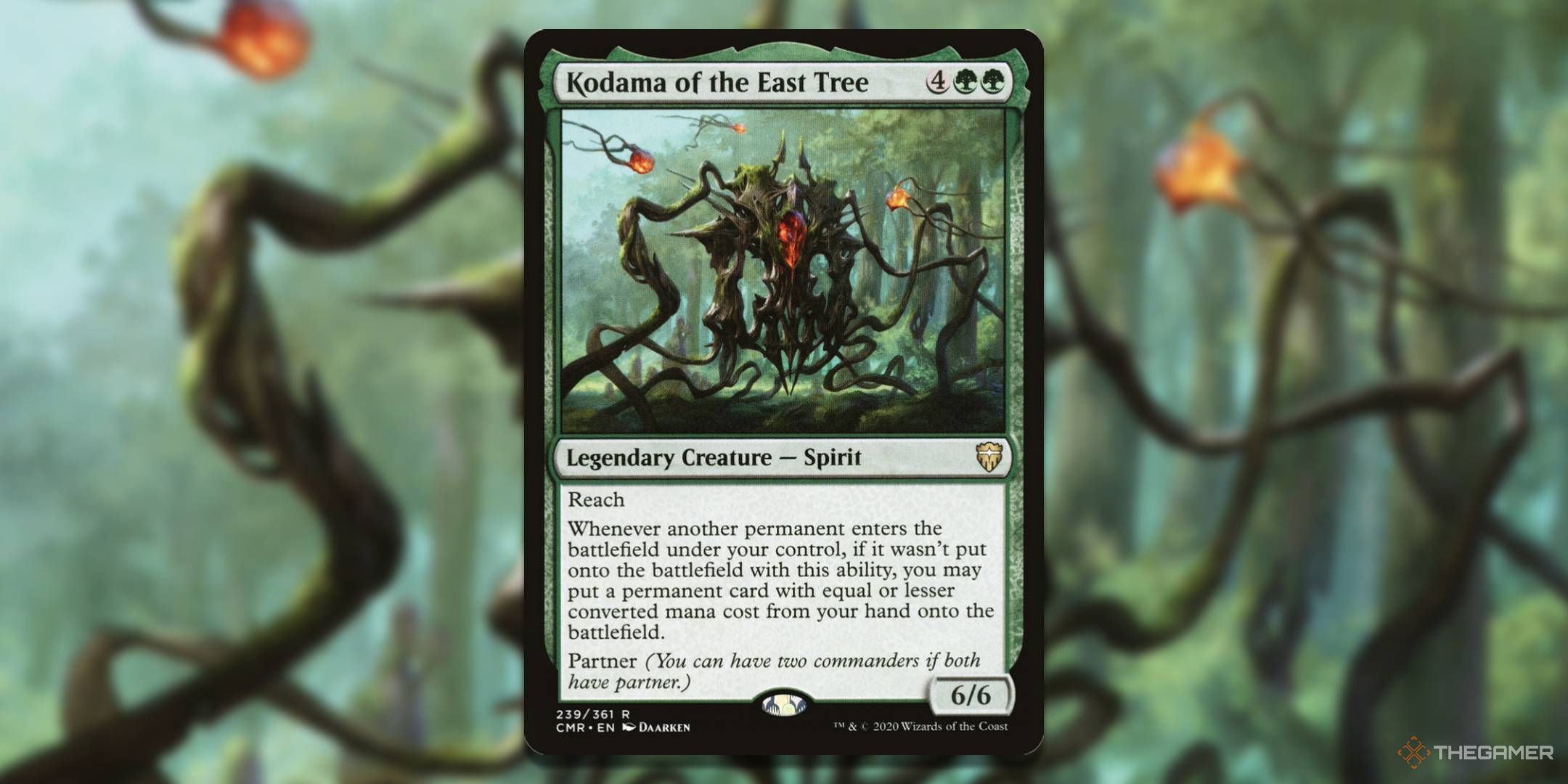 MTG Kodama of the East Tree card with the art in the background.
