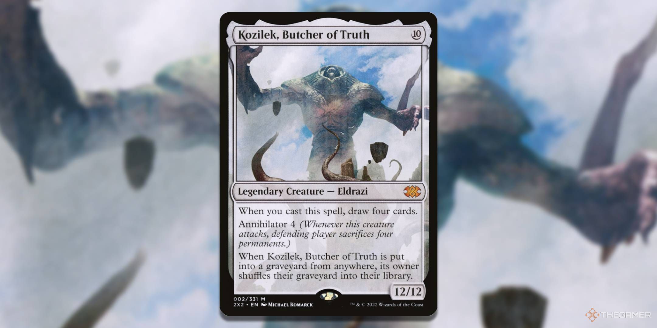 MTG Kozilek, Butcher of Truth card with the art in the background.