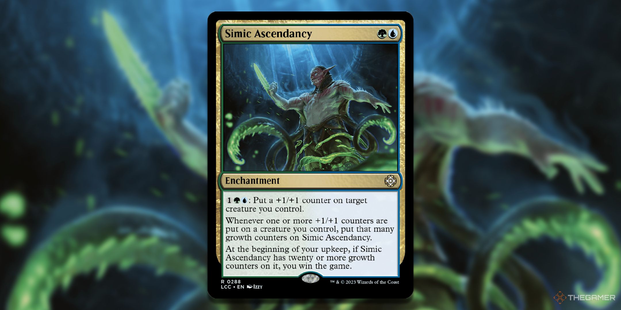 MTG Simic Ascendancy card with the art in the background.