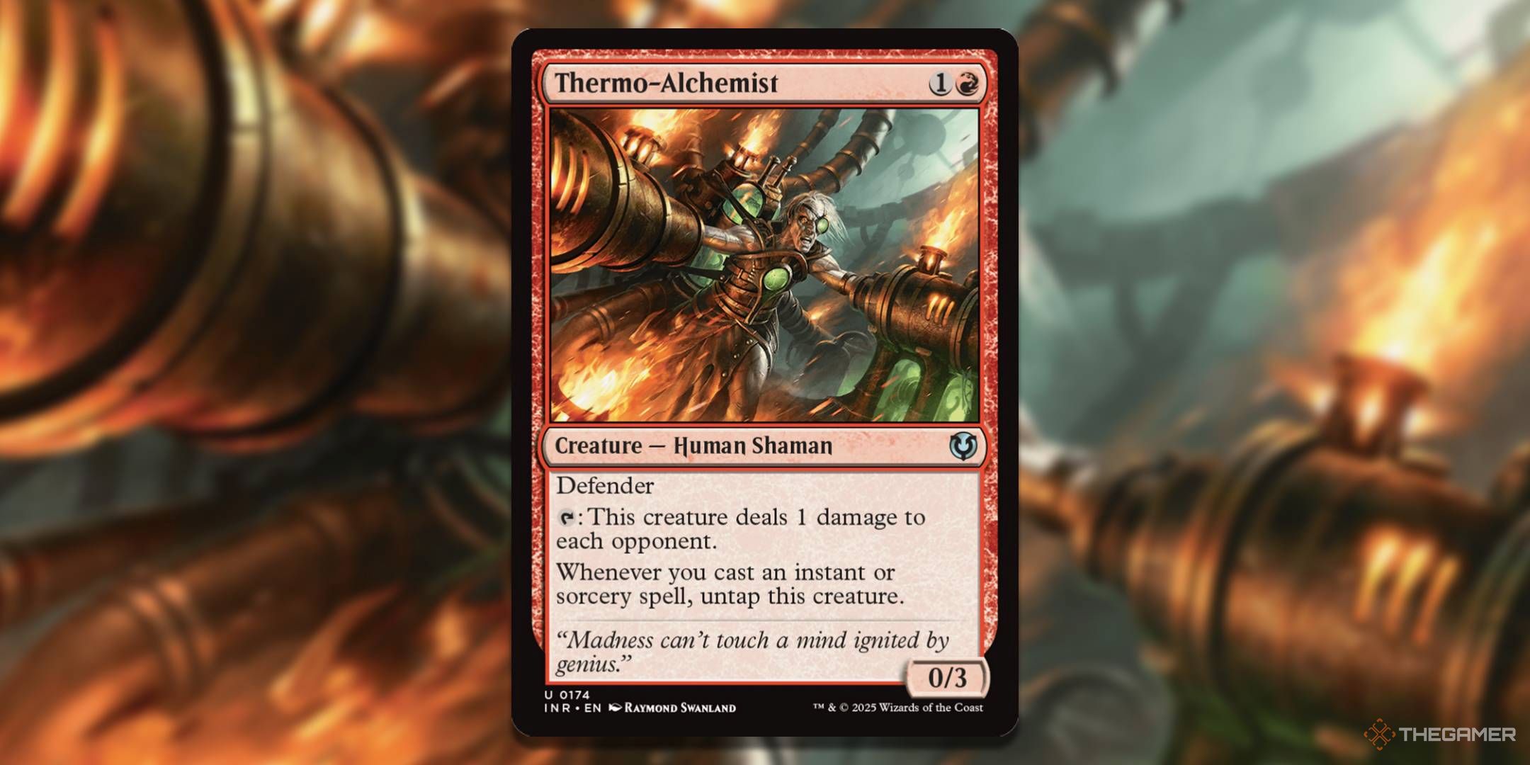 MTG Thermo-Alchemist card with the art in the background.