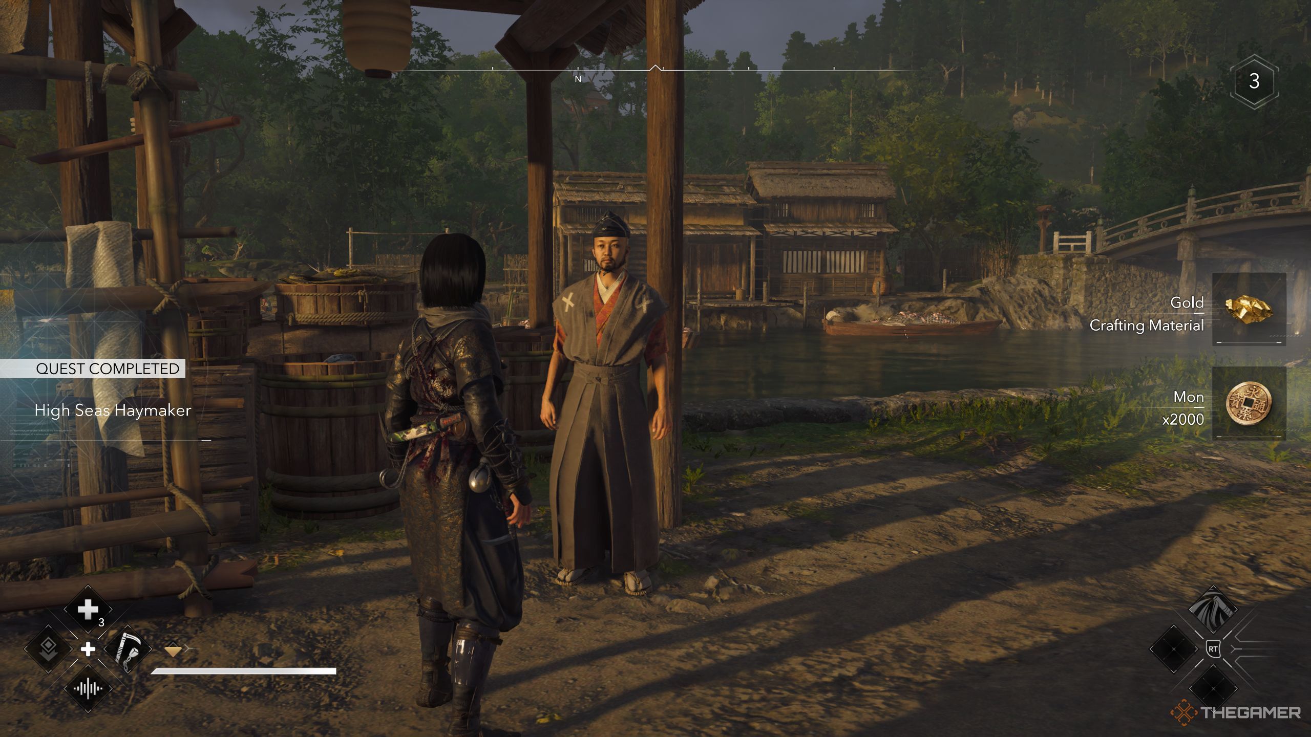 Naoe standing in front of Niwa Toshikazu in AC Shadows.