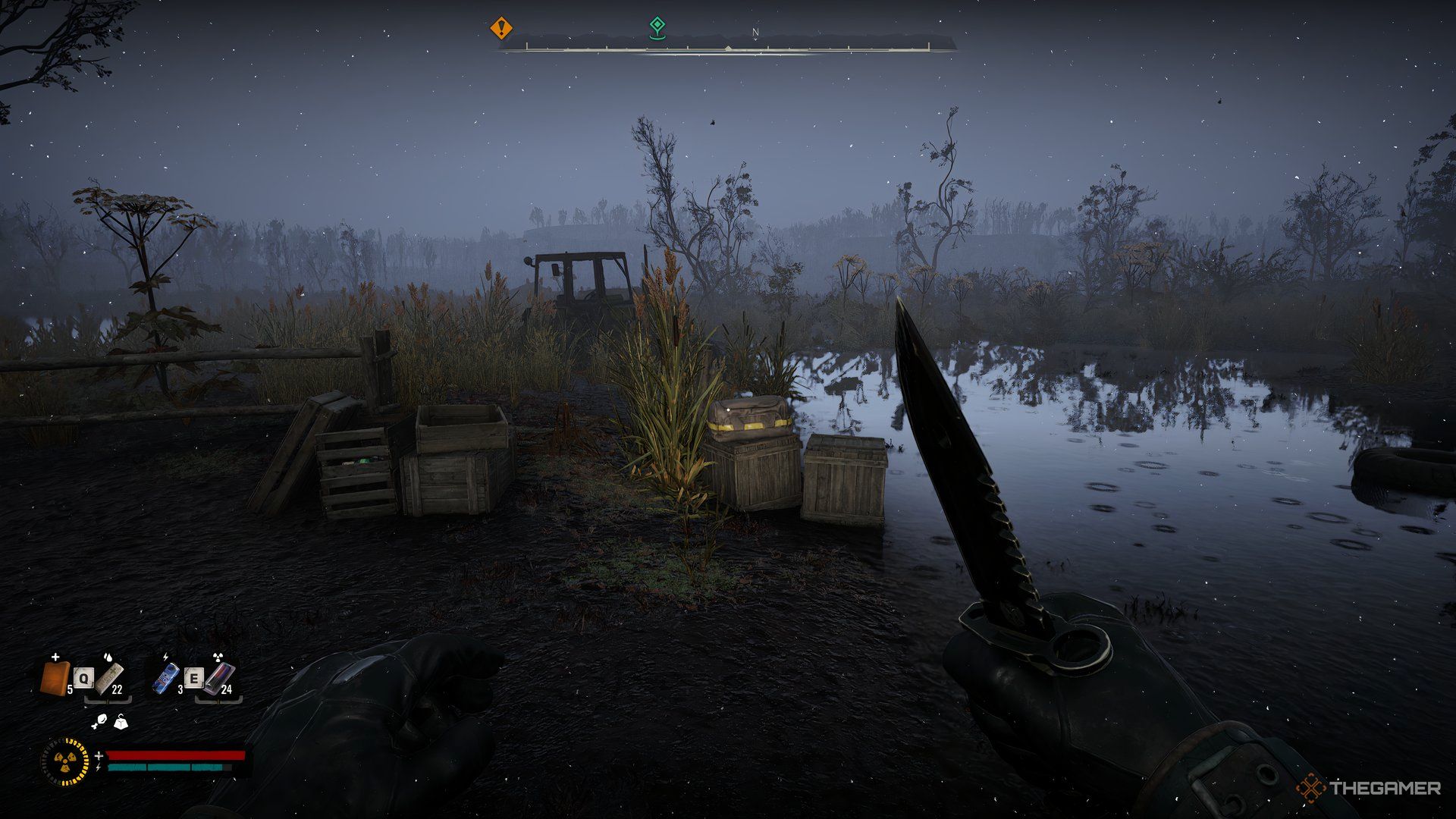 An image showing a stash kept on a few crates in Stalker 2