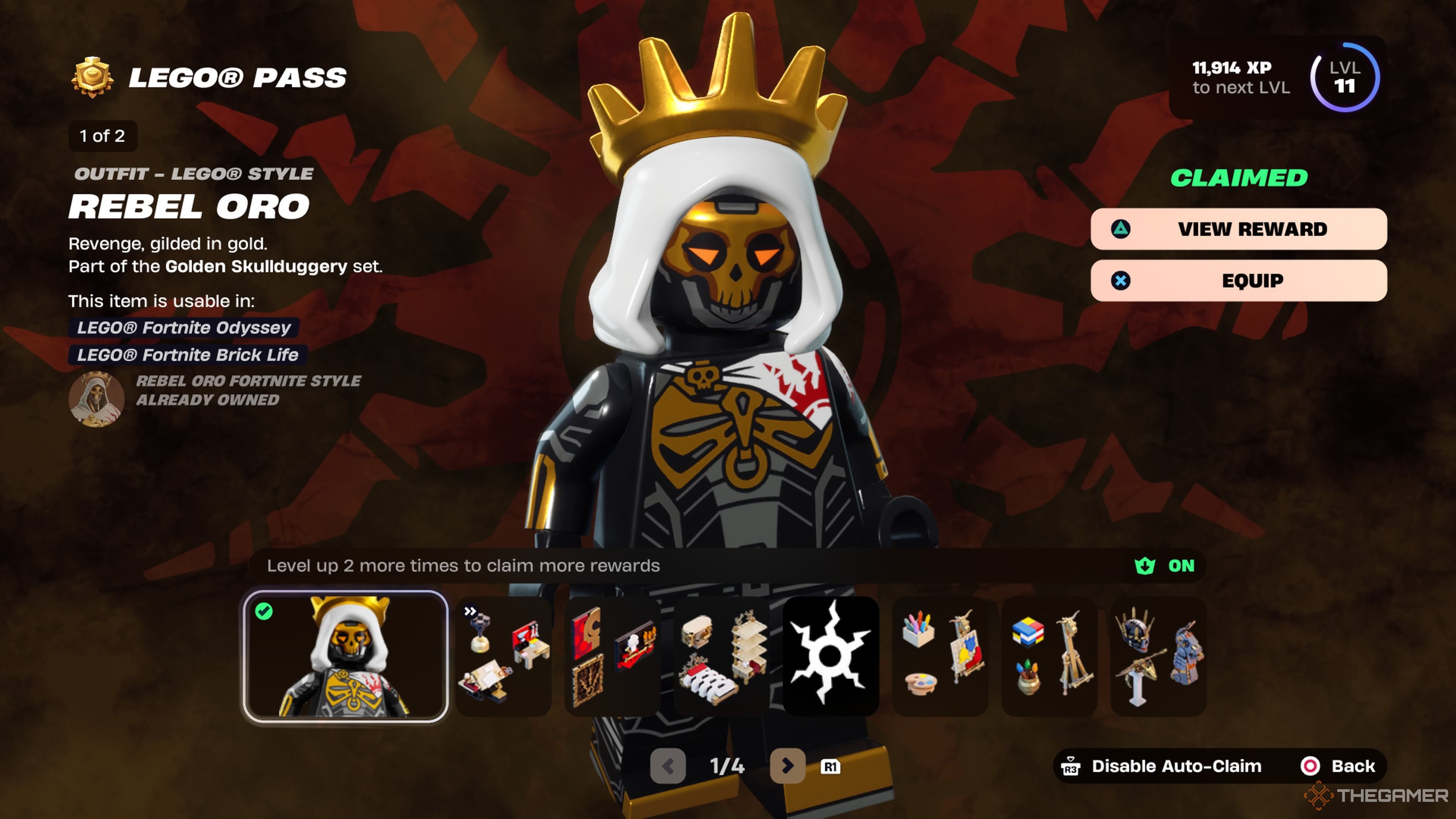 Page one of the Goldrush Gallery Lego Pass in Fortnite.