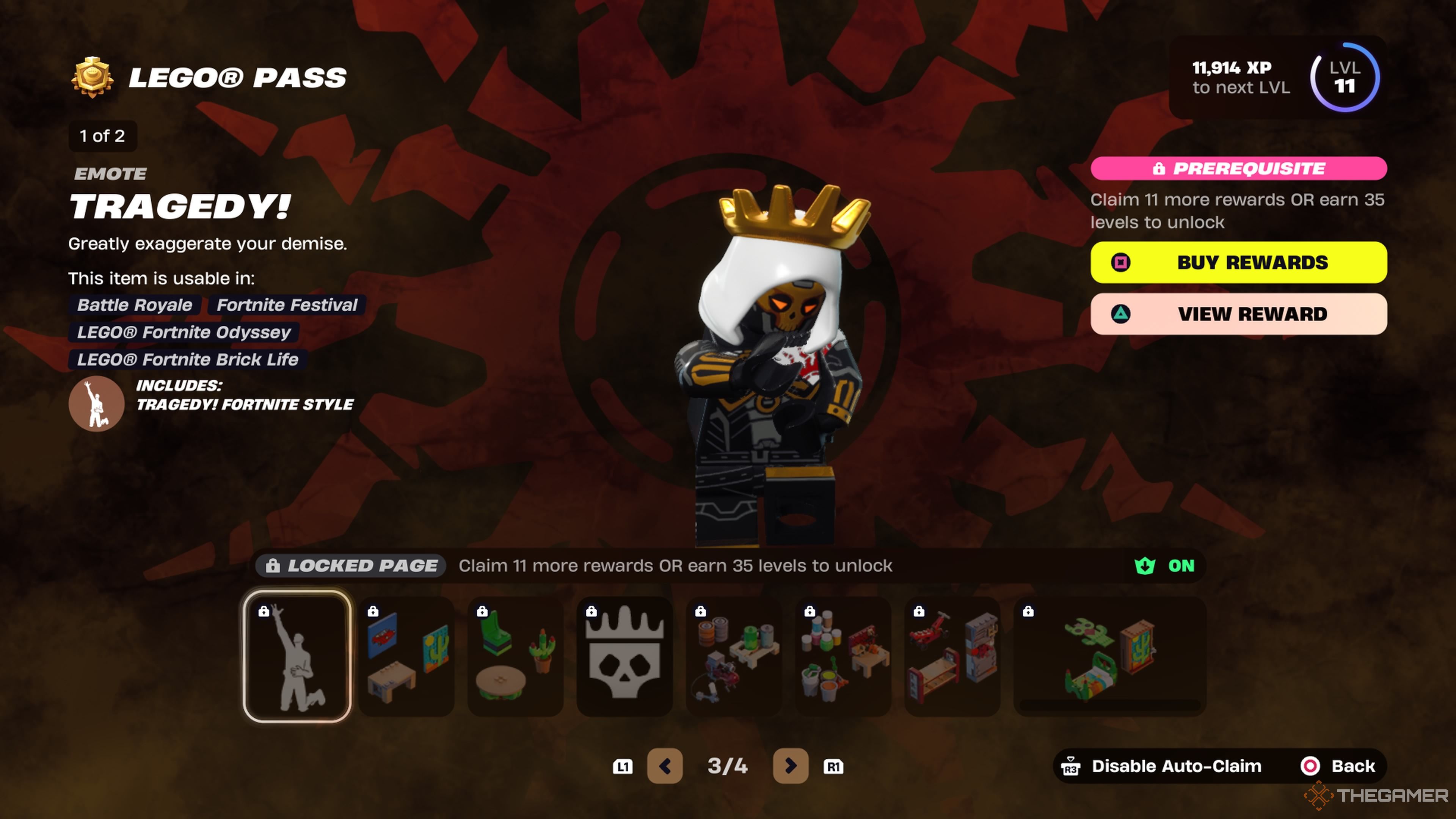 Page three of the Goldrush Gallery Lego Pass in Fortnite.
