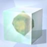 A chunk of Plumbobus sits in a glass case in Sims 4
