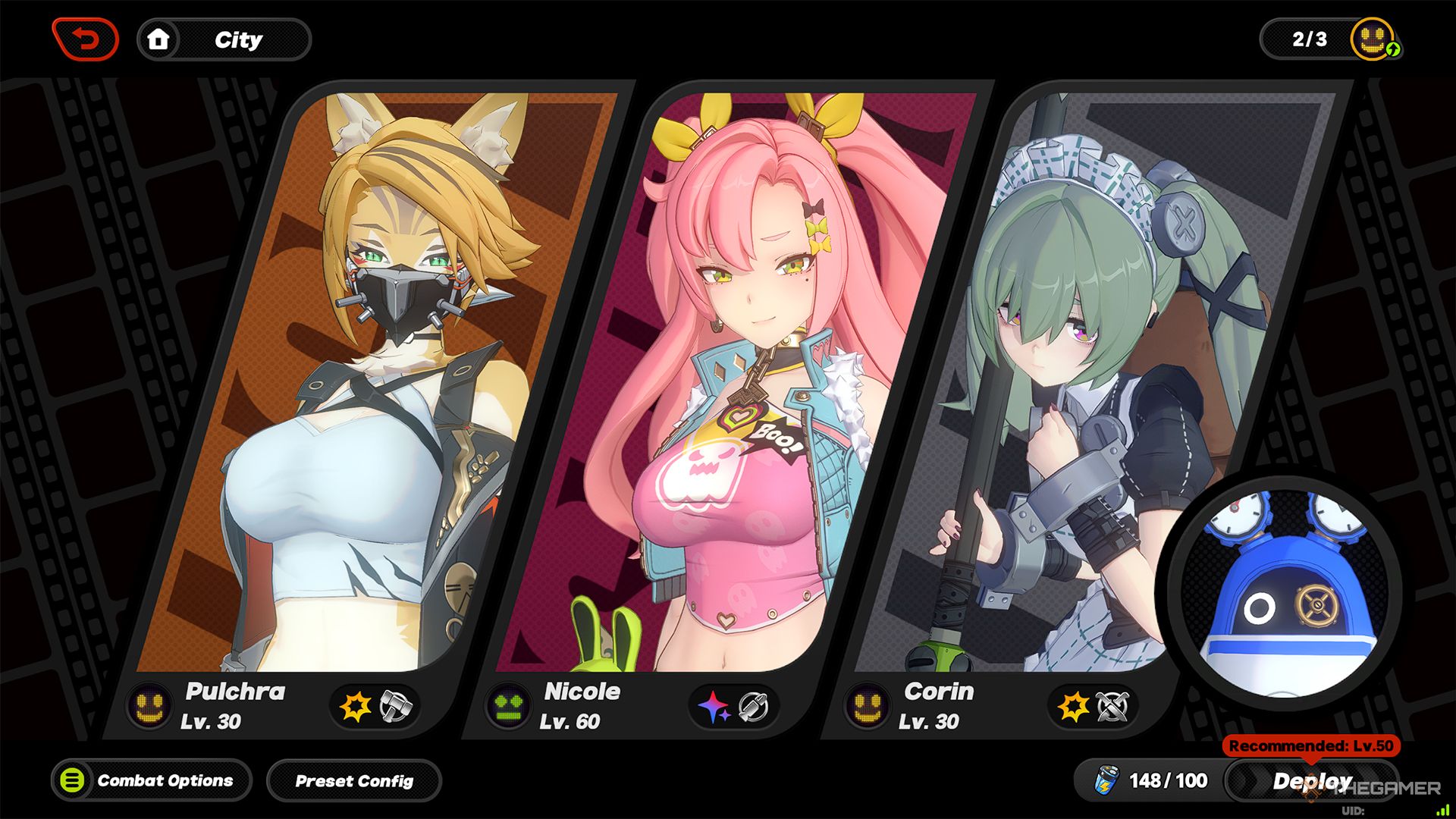 A F2P team for Pulchra, including Pulchra, Nicole, and Corin in Zenless Zone Zero.