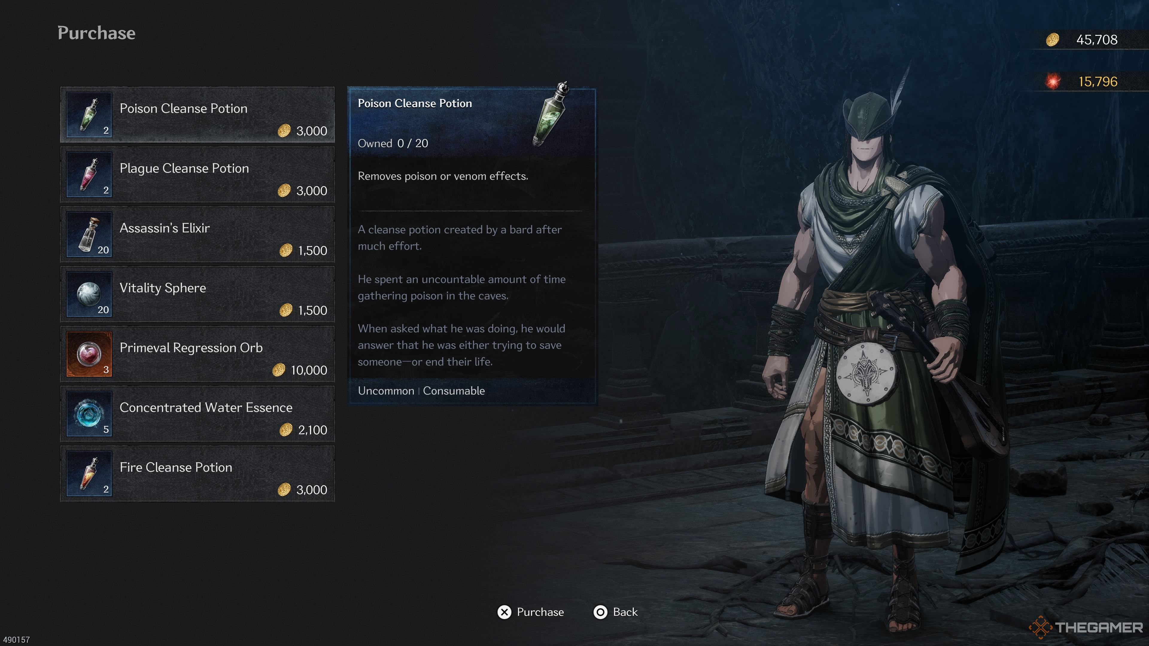 Purchasing items from The bard in the forgotten temple in The First Berserker Khazan.