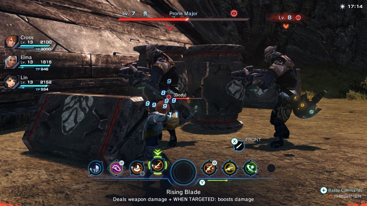 Rising Blade against a Prone Major in Xenoblade