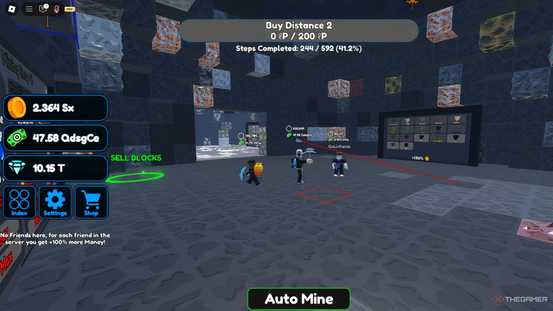 Roblox Circle Grinding Incremental Cave VI, three players mining around.