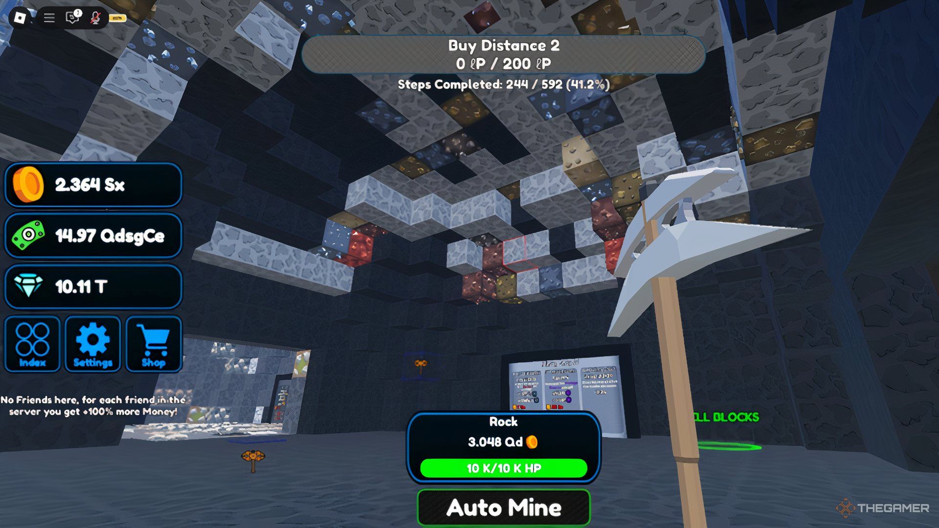 Roblox Circle Grinding Incremental Pickaxe In A Cave with multiple ores and interfaces.