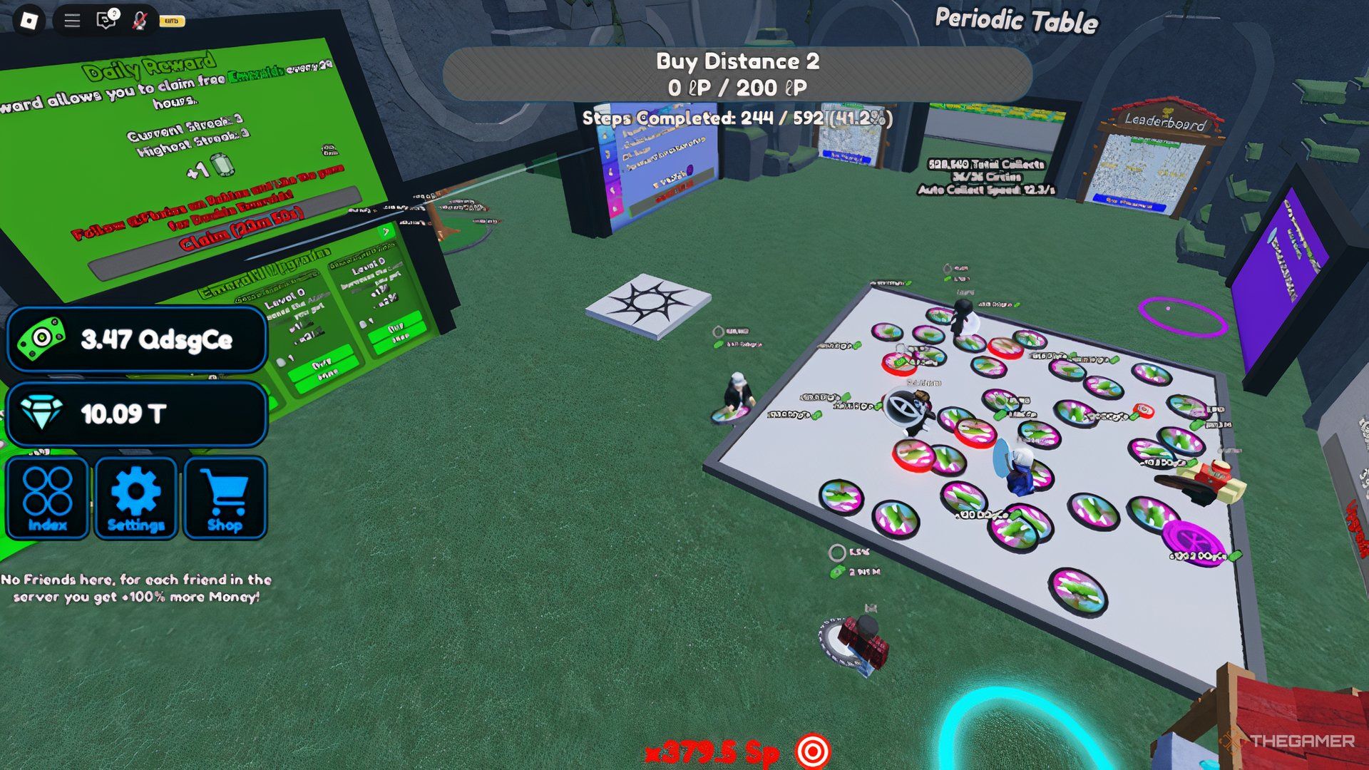 Roblox Circle Grinding Incremental, Six Players Collecting Coin, zenithal view of the main lobby