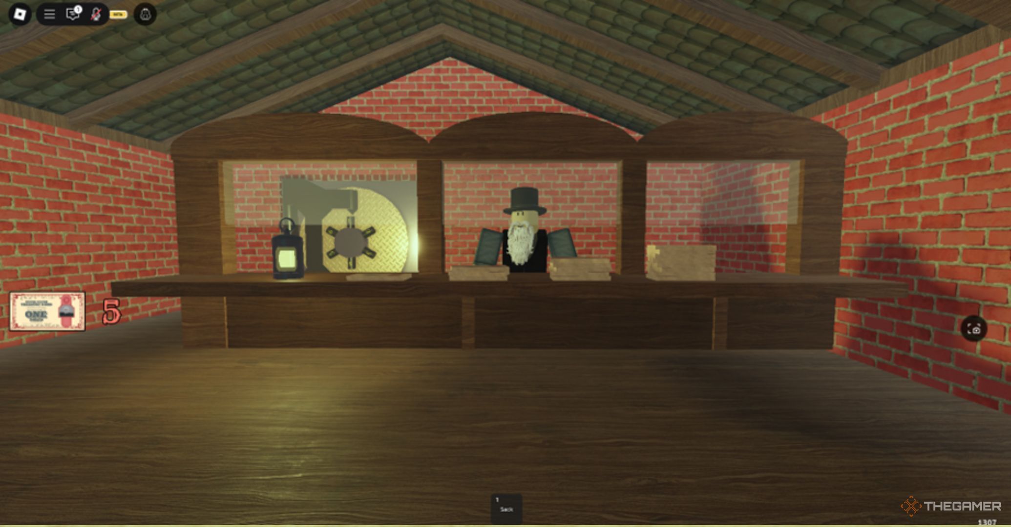 Roblox Dead Rails Bank NPC with long beard and a hat.