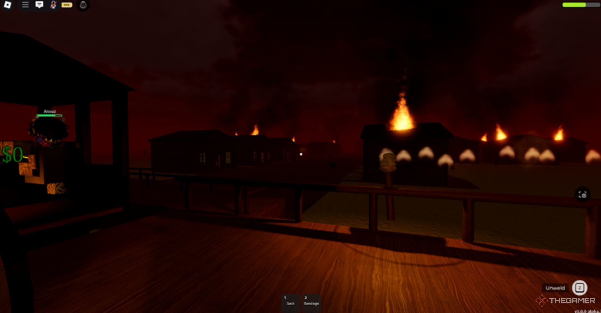 Roblox Dead Rails abandoned City on fire.