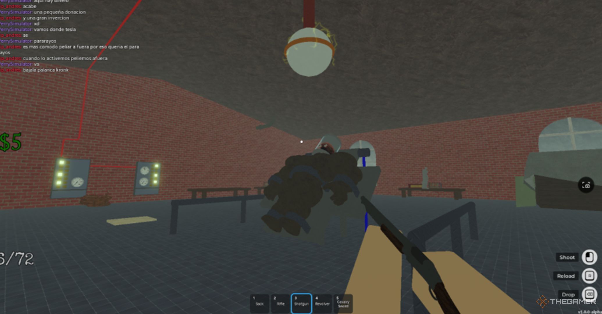 Roblox Dead Rails Nikola Tesla Boss on a surgical table in a brick laboratory.
