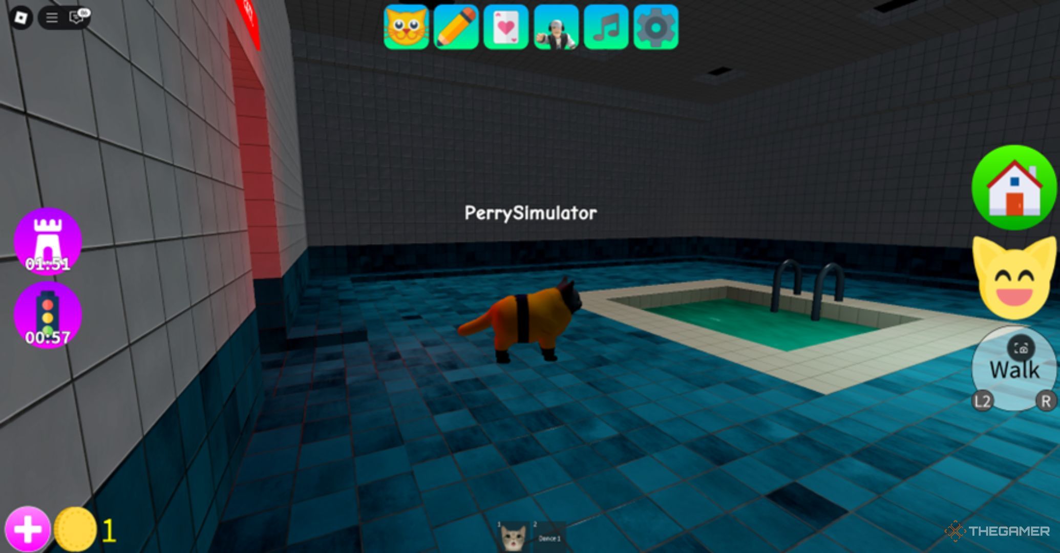 Roblox Kitten Game Cat In A Yellow Suit in a pool room