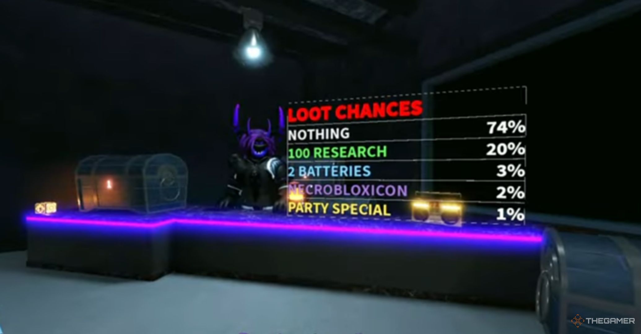 Roblox Pressure - Gambling Room, table with a salesman, chests and a poster with odds