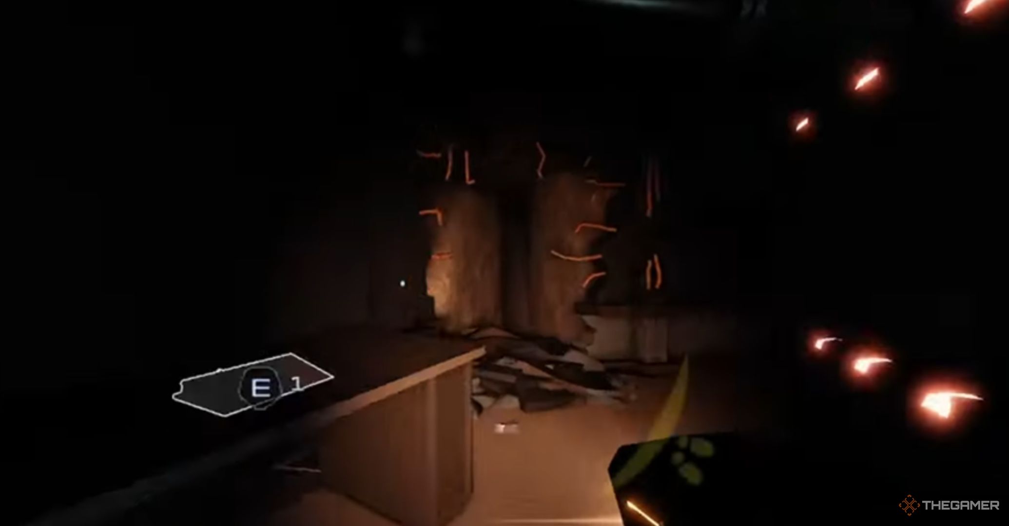 Roblox Pressure - Gambling Room entrance in a destroyed wall with table and documents.