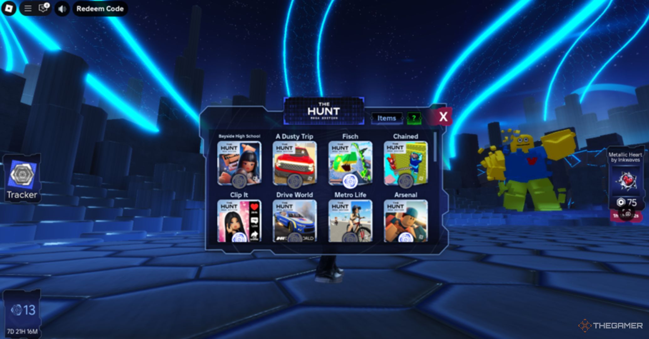 Roblox The Hunt Mega Edition Hub Grid Interface with roblox games participating in the event, eight options visible.