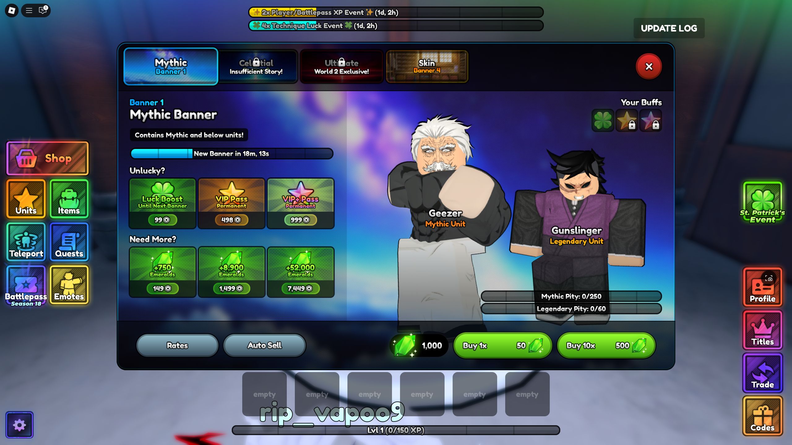A character banner in Roblox.