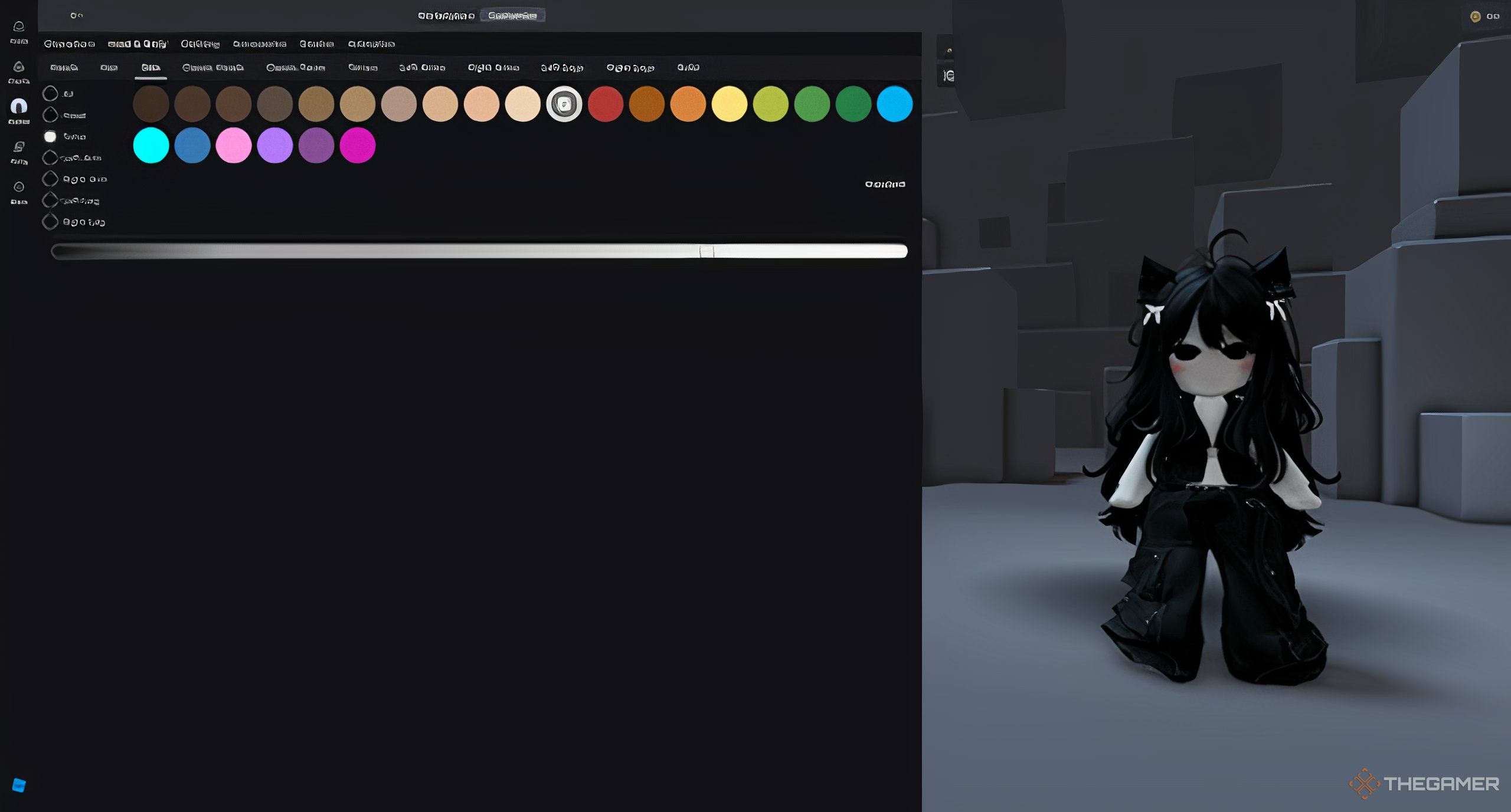 This Roblox avatar's torso color is slightly off from the rest of her body, eliminating the default clothing.