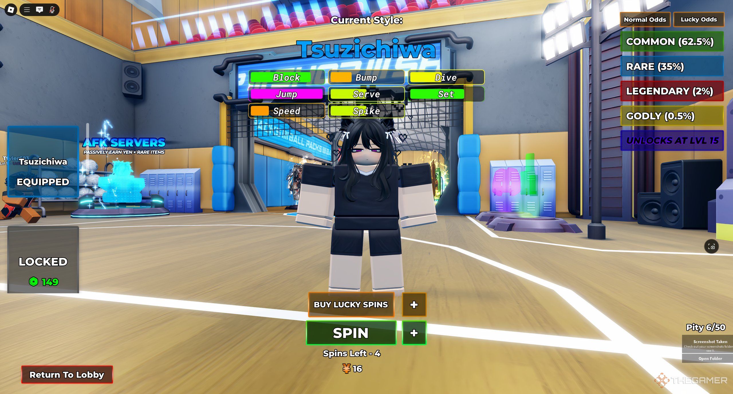 A player in Roblox: Volleyball Legends rolled for the Tsuzichiwa style.