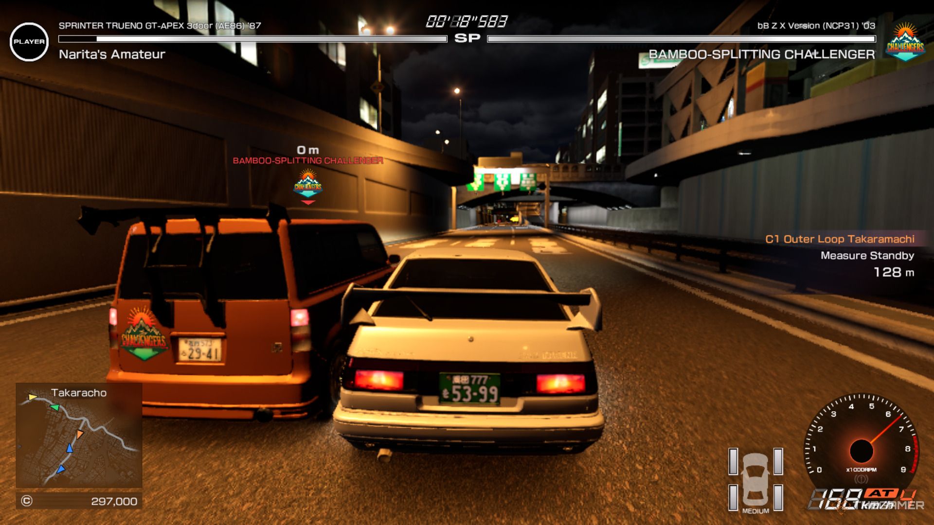 Slamming into an opponent in Tokyo Xtreme Racer.