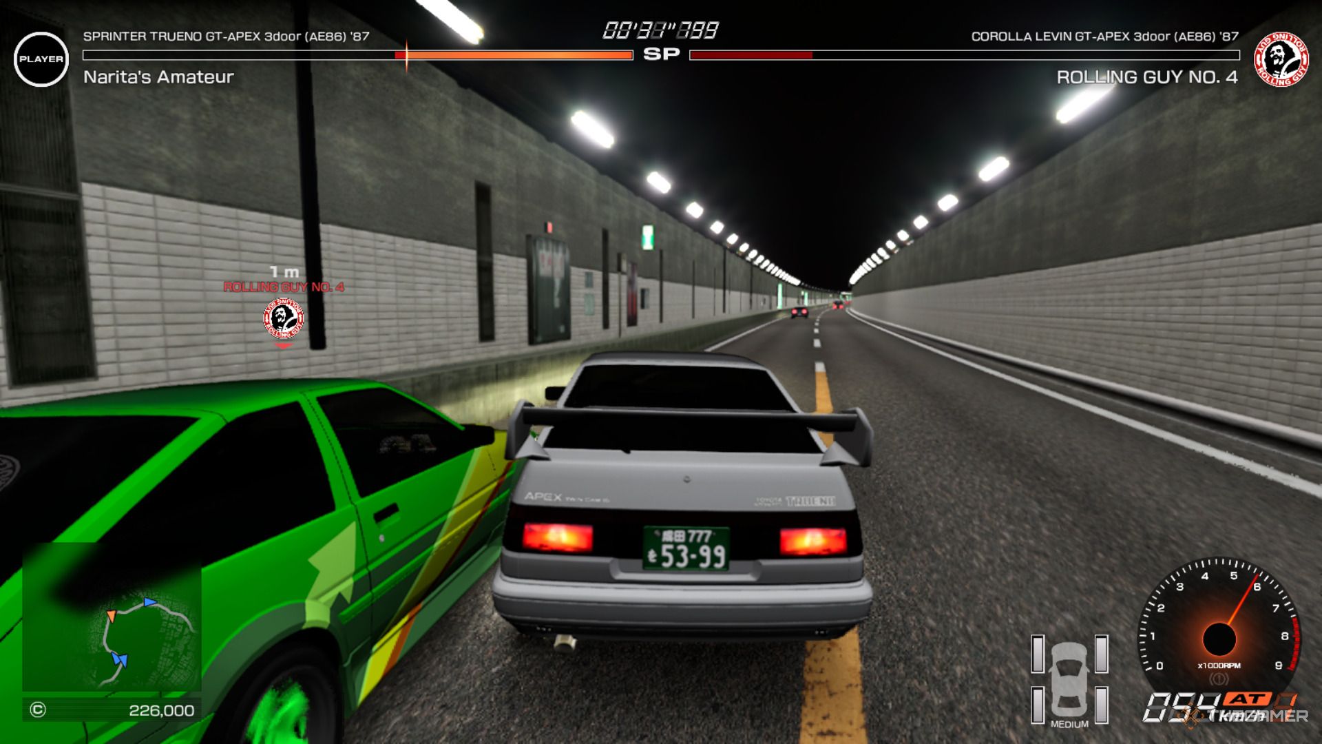 Slamming into another racer in Tokyo Xtreme Racer.