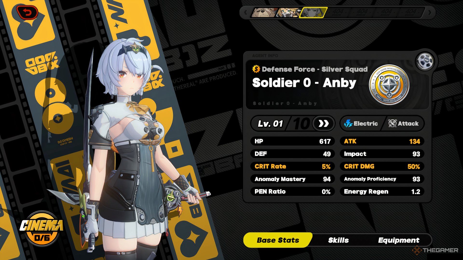 Soldier 0-Anby base stats in Zenless Zone Zero.