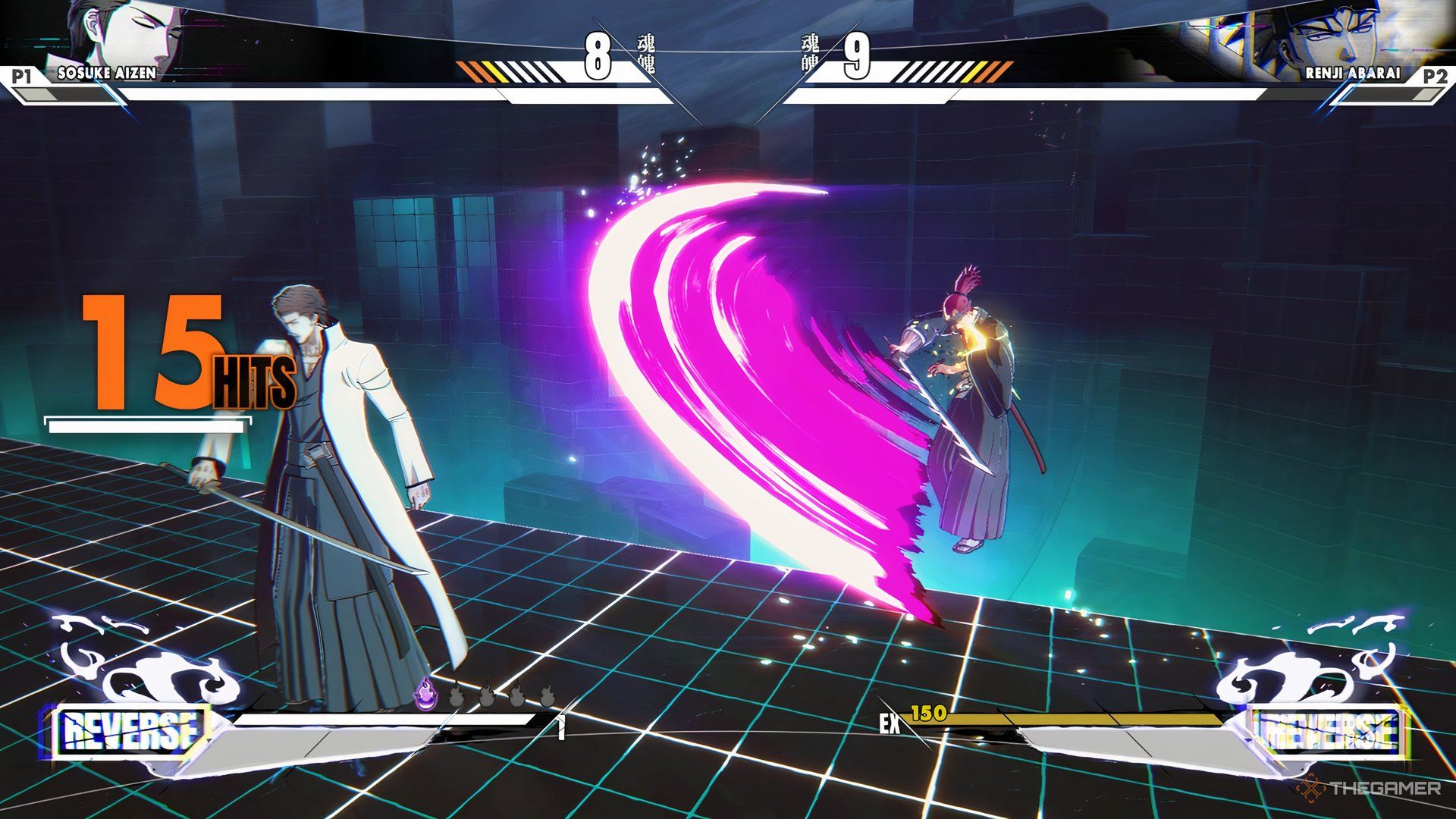 Sosuke Aizen cutting through an opponent in Bleach Rebirth of Souls.