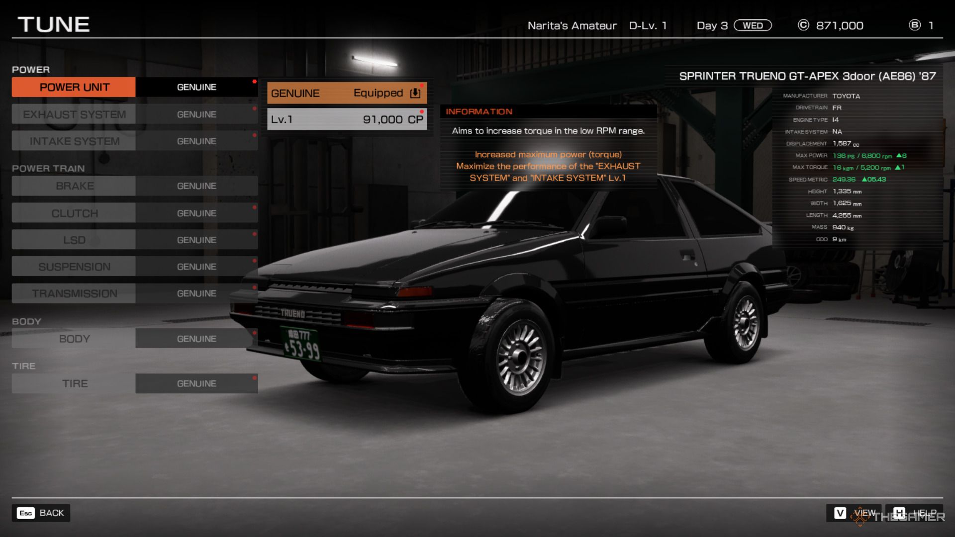 Spending your CP in Tokyo Xtreme Racer.