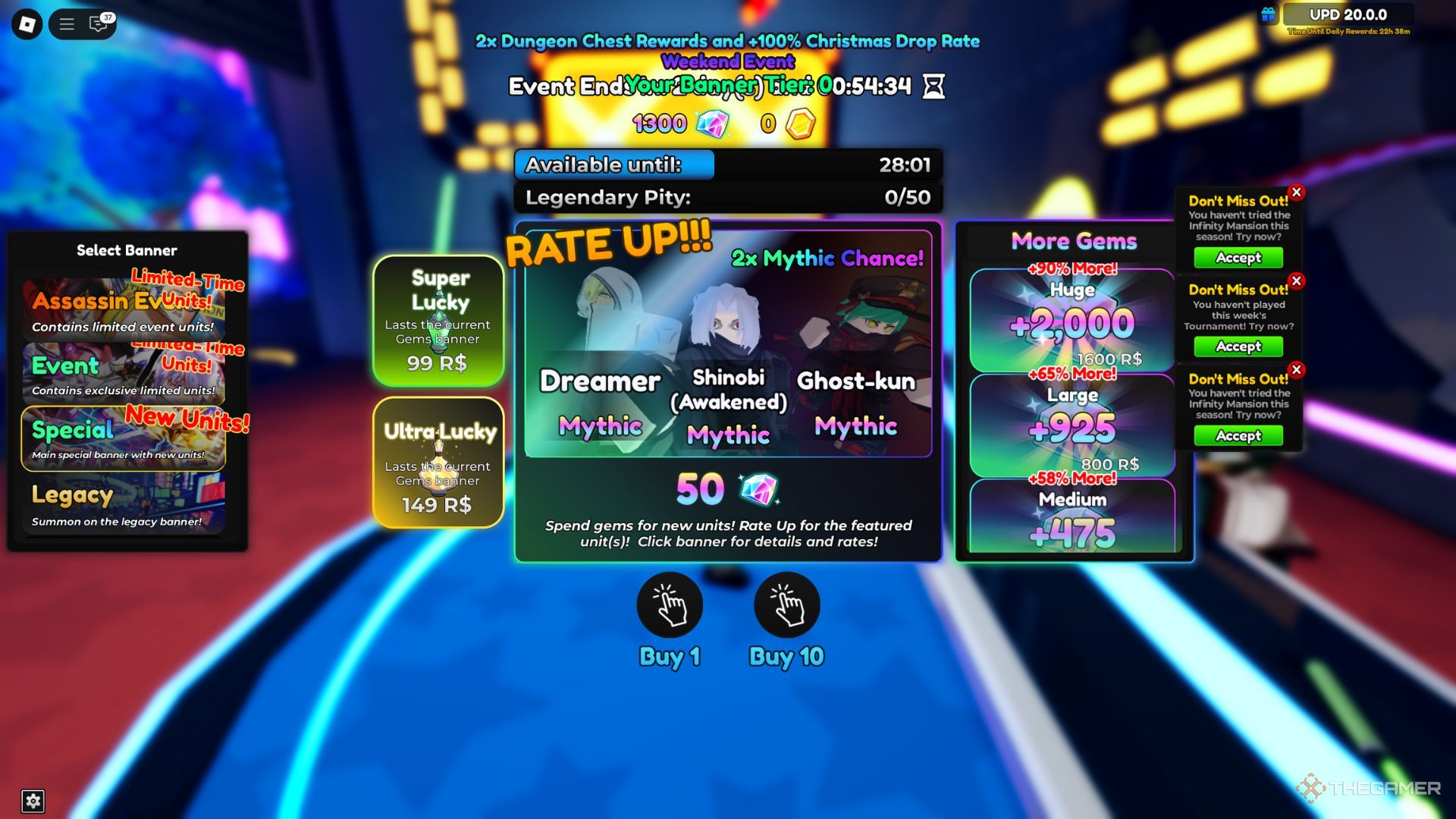 The player character shows a banner in the Summon area in the main lobby in Anime Adventures.