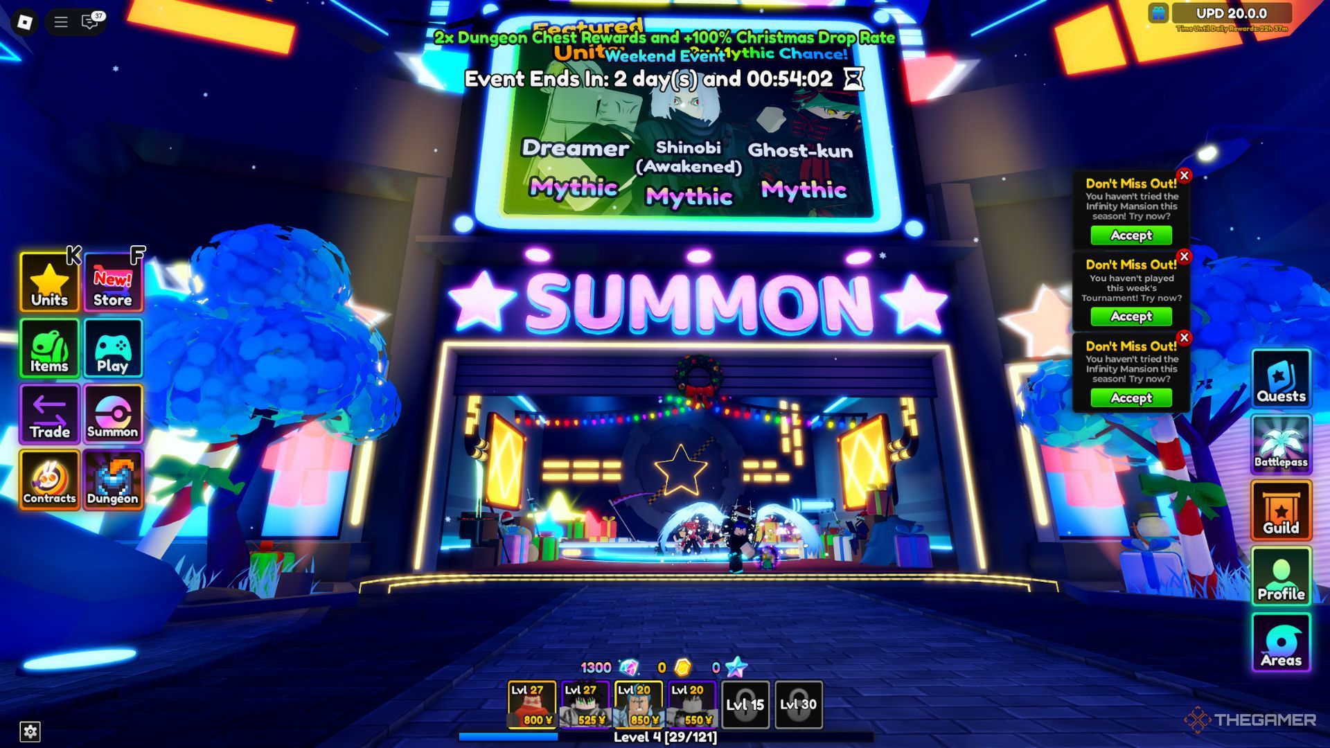 The player character shows the Summon area in the main lobby in Anime Adventures.