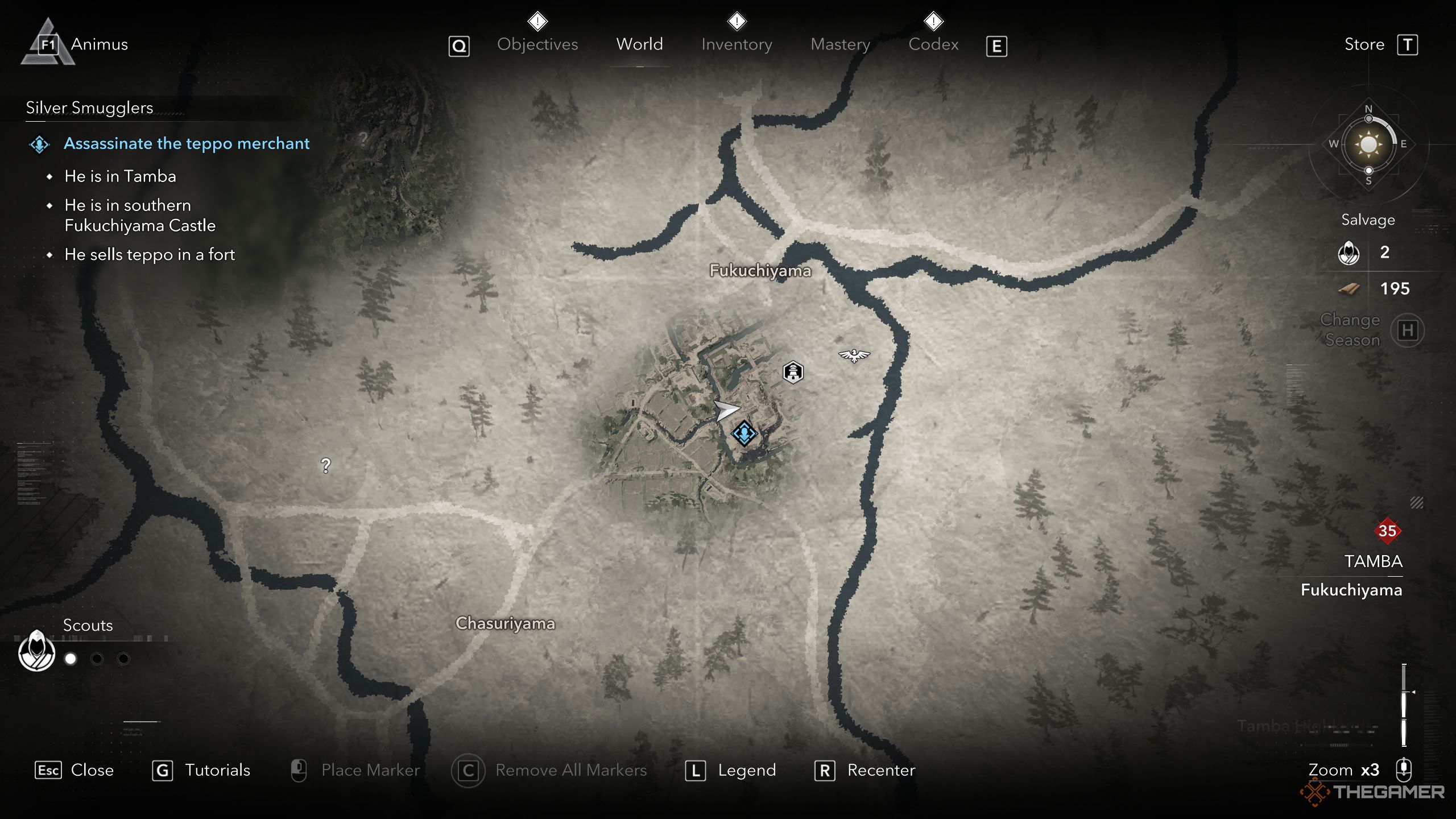 The Teppo Merchant location on the map in AC Shadows.
