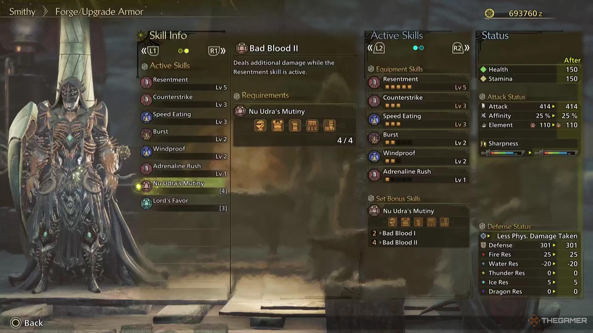 The Bad Blood skill effect for the Nu Udra armor set in Monster Hunter Wilds. 