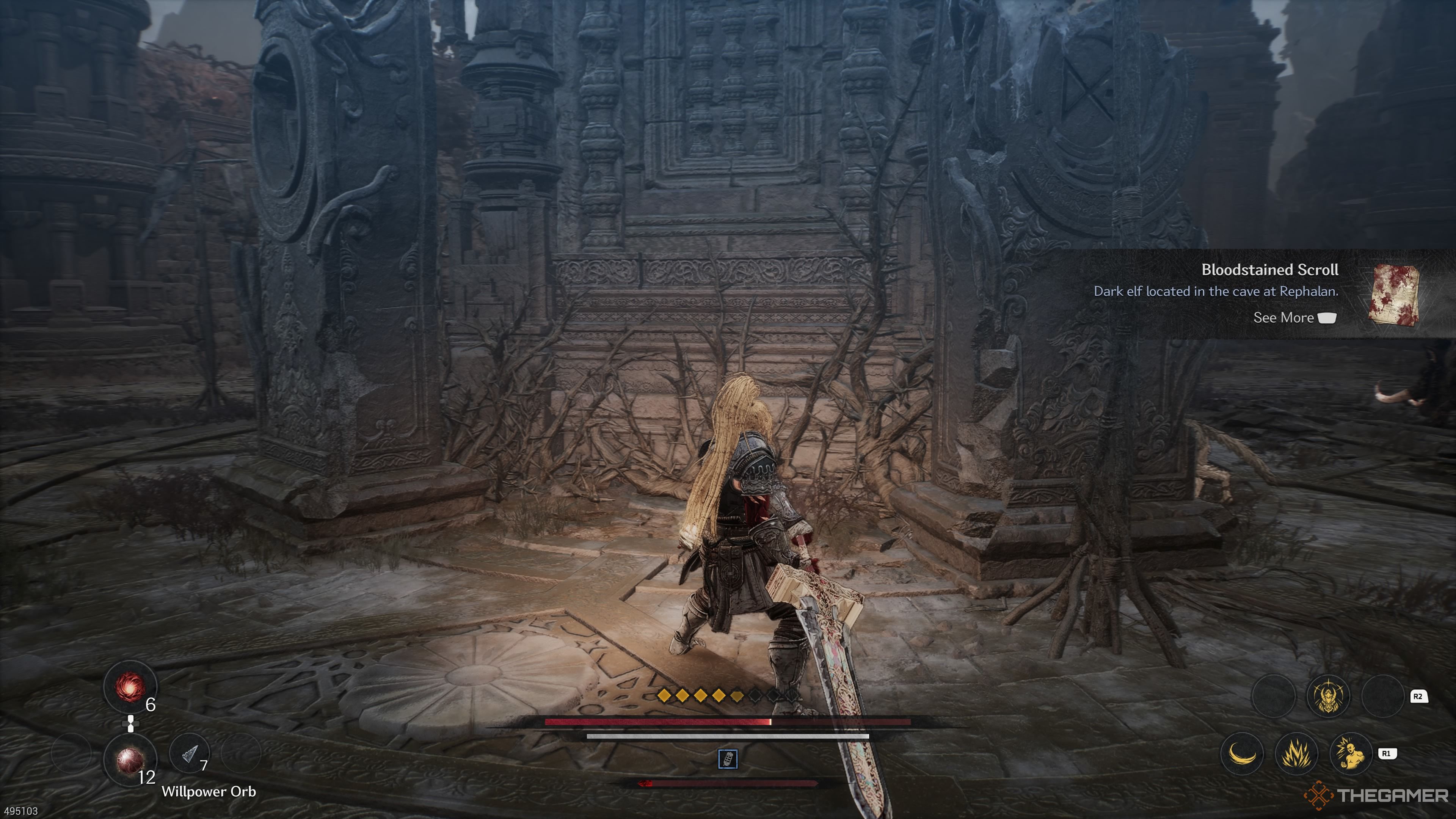 The Bloodstained Scroll in the Hermit Mountains in The First Berserker Khazan.
