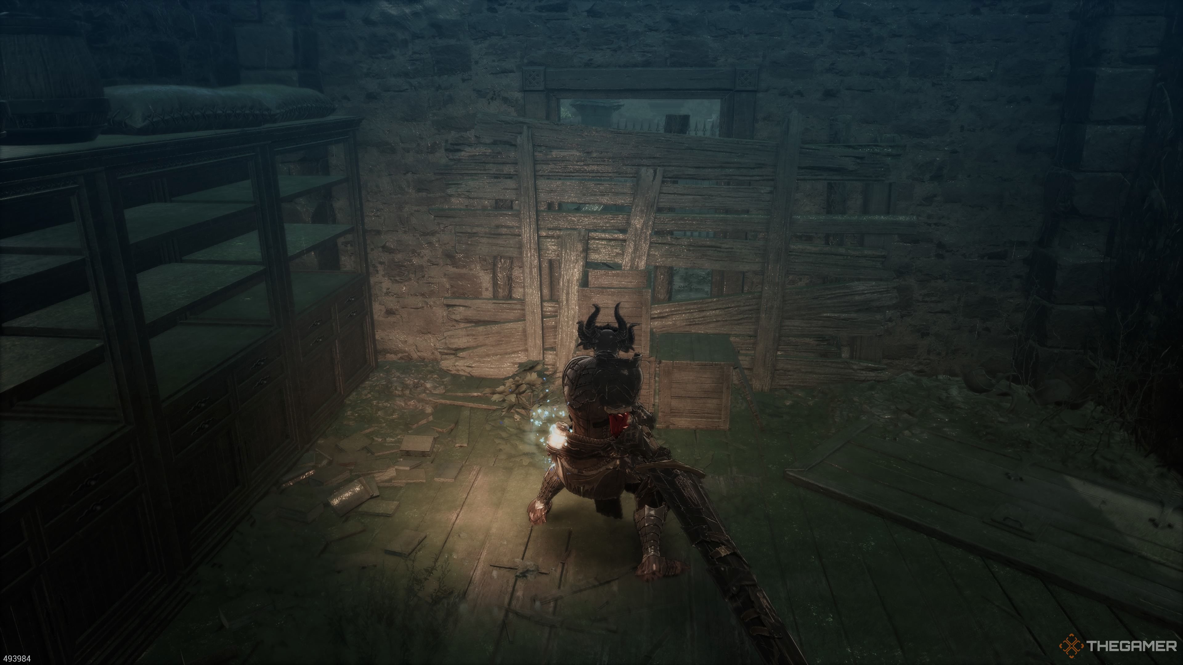 The breakable wall in the Commercial District section of the Witch's Castle stage in The First Berserker Khazan.