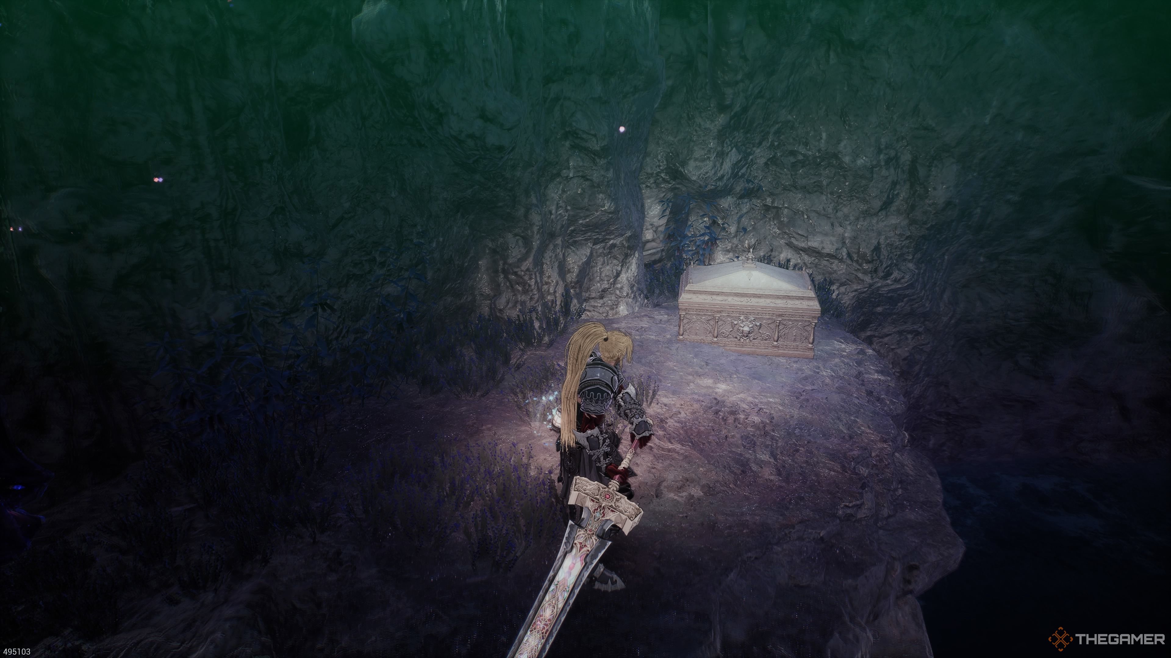 The center path chest in the Hermit Mountains in The First Berserker Khazan.