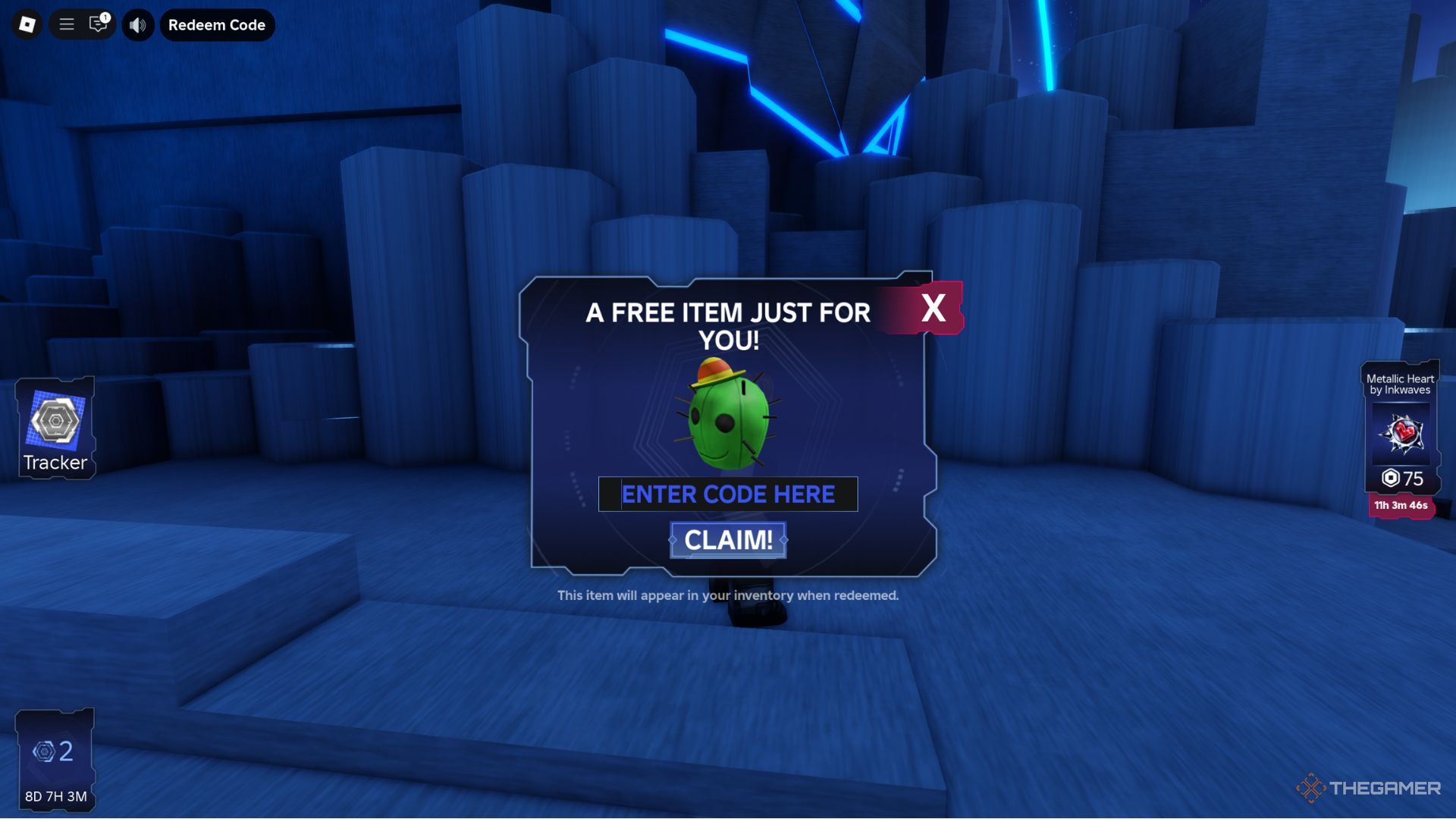 The player character shows the codes tab in The Hunt Mega Edition Event.