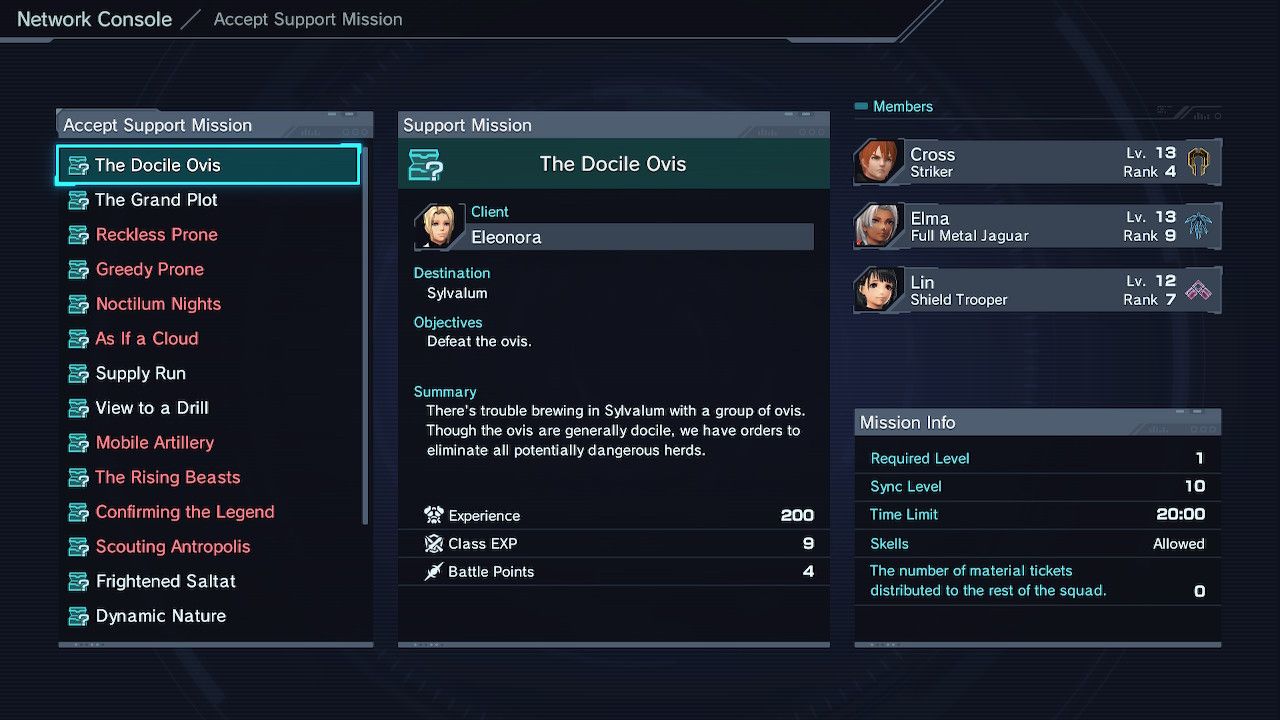 The Docile Ovis Support Mission in Xenoblade X