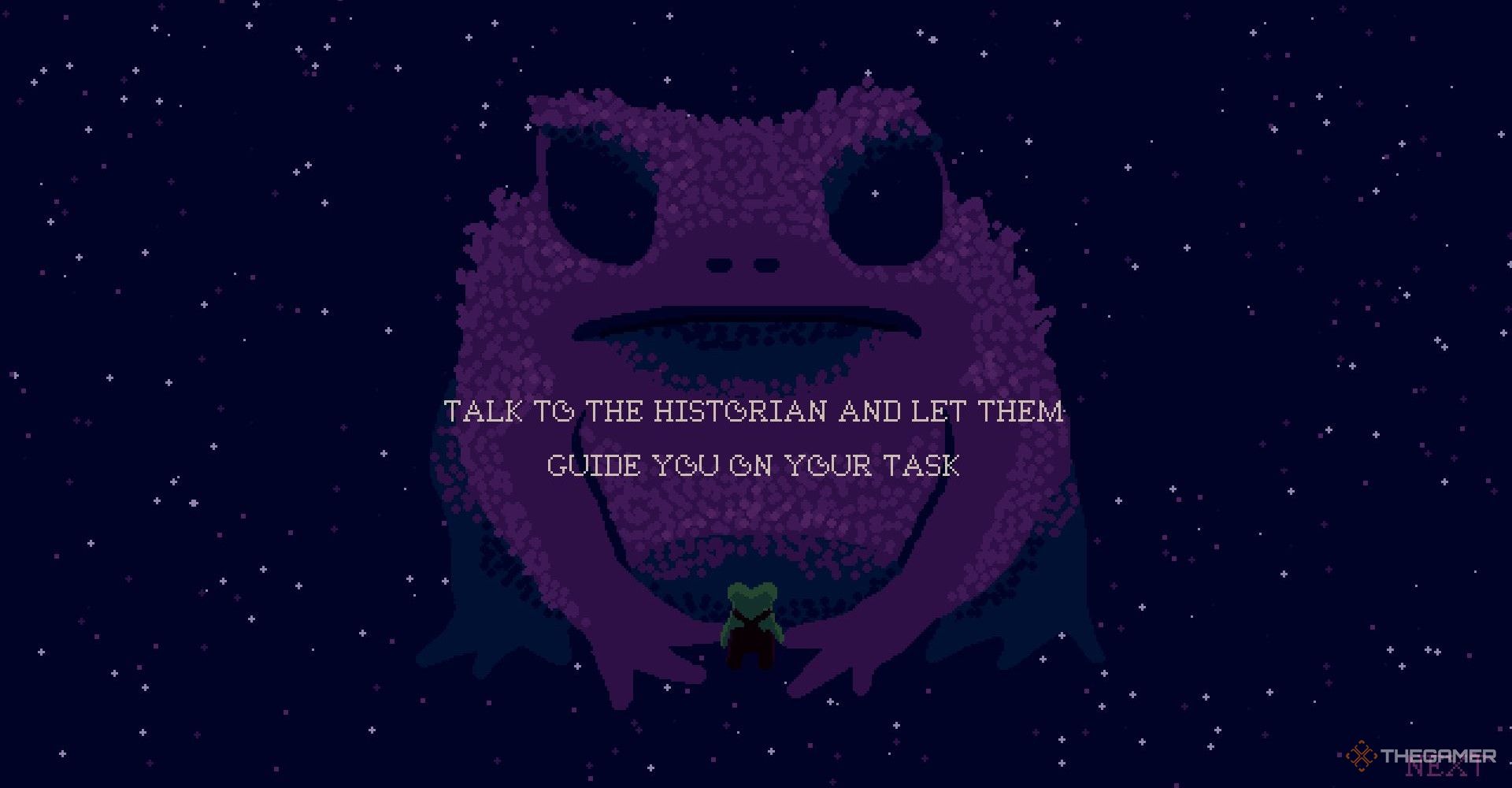 The dream frog telling you to talk to Dendro in Mudborne.