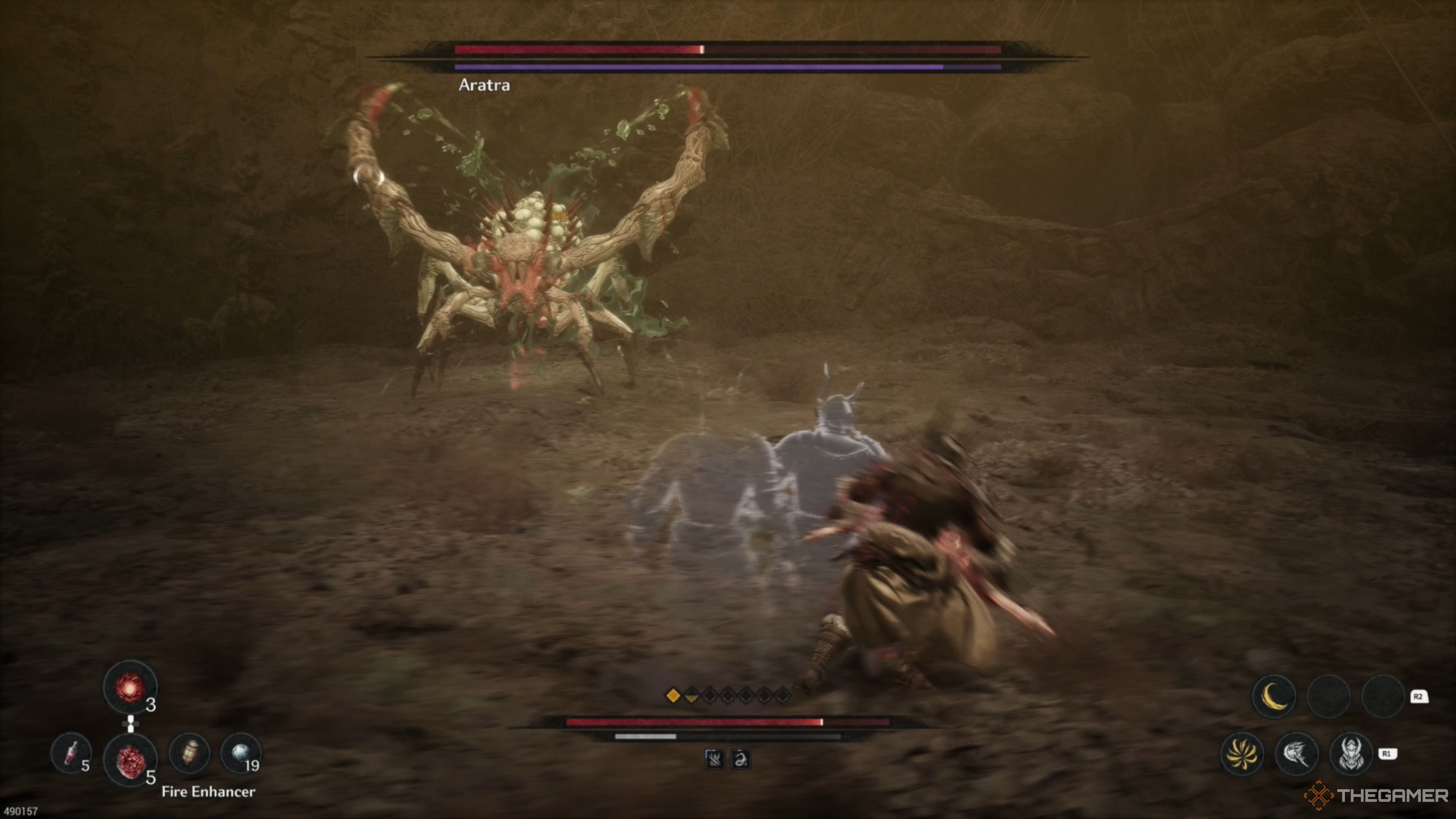 Aratra slathering both of its claws with venom in The First Berserker: Khazan.